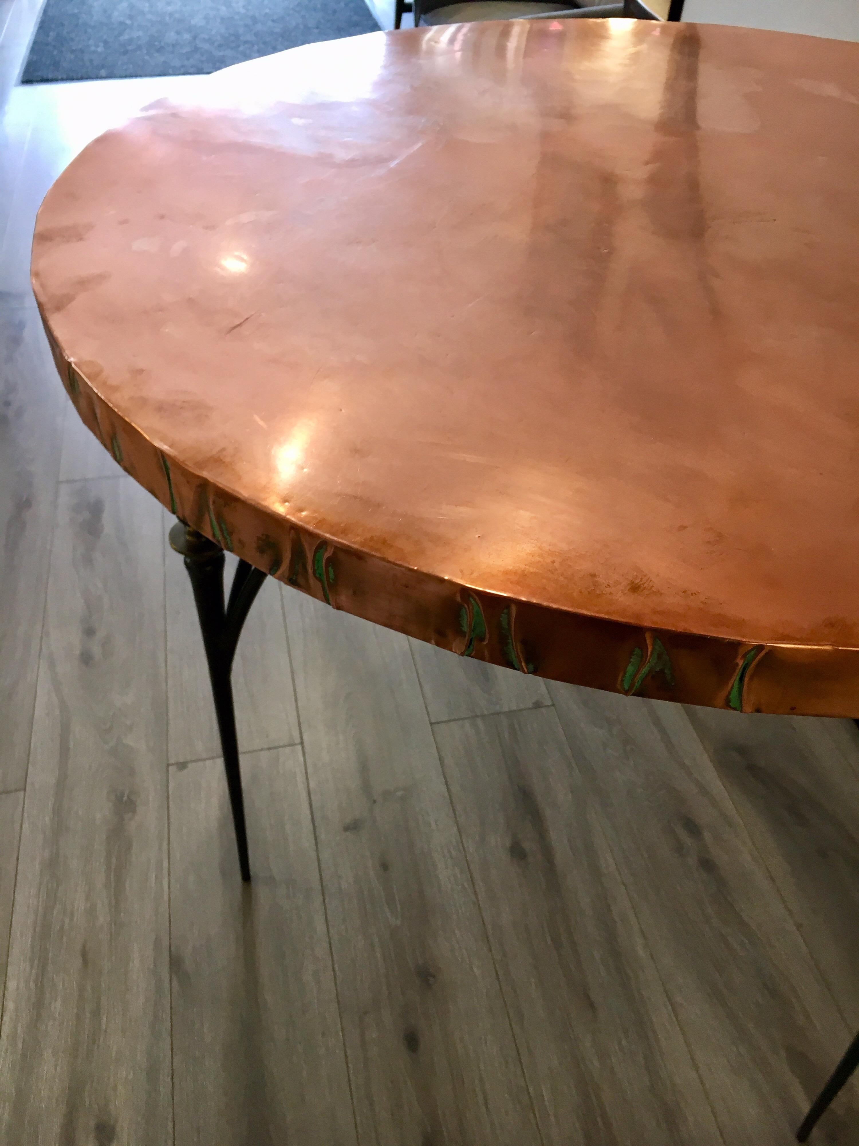 Metal Three Matching Brutalist Sculptural Hammered Copper Centre Foyer Dining Tables