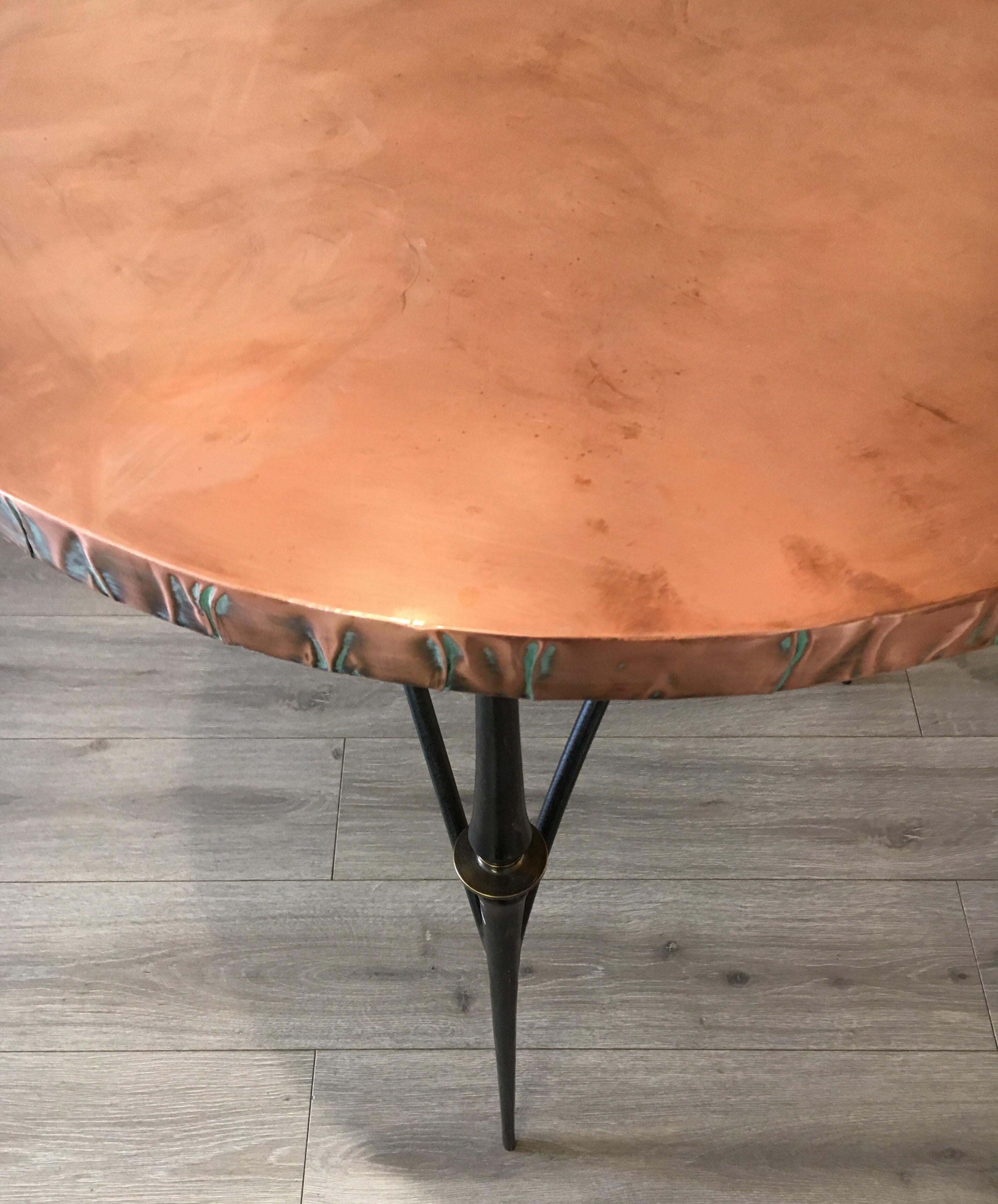 Three Matching Brutalist Sculptural Hammered Copper Centre Foyer Dining Tables 2