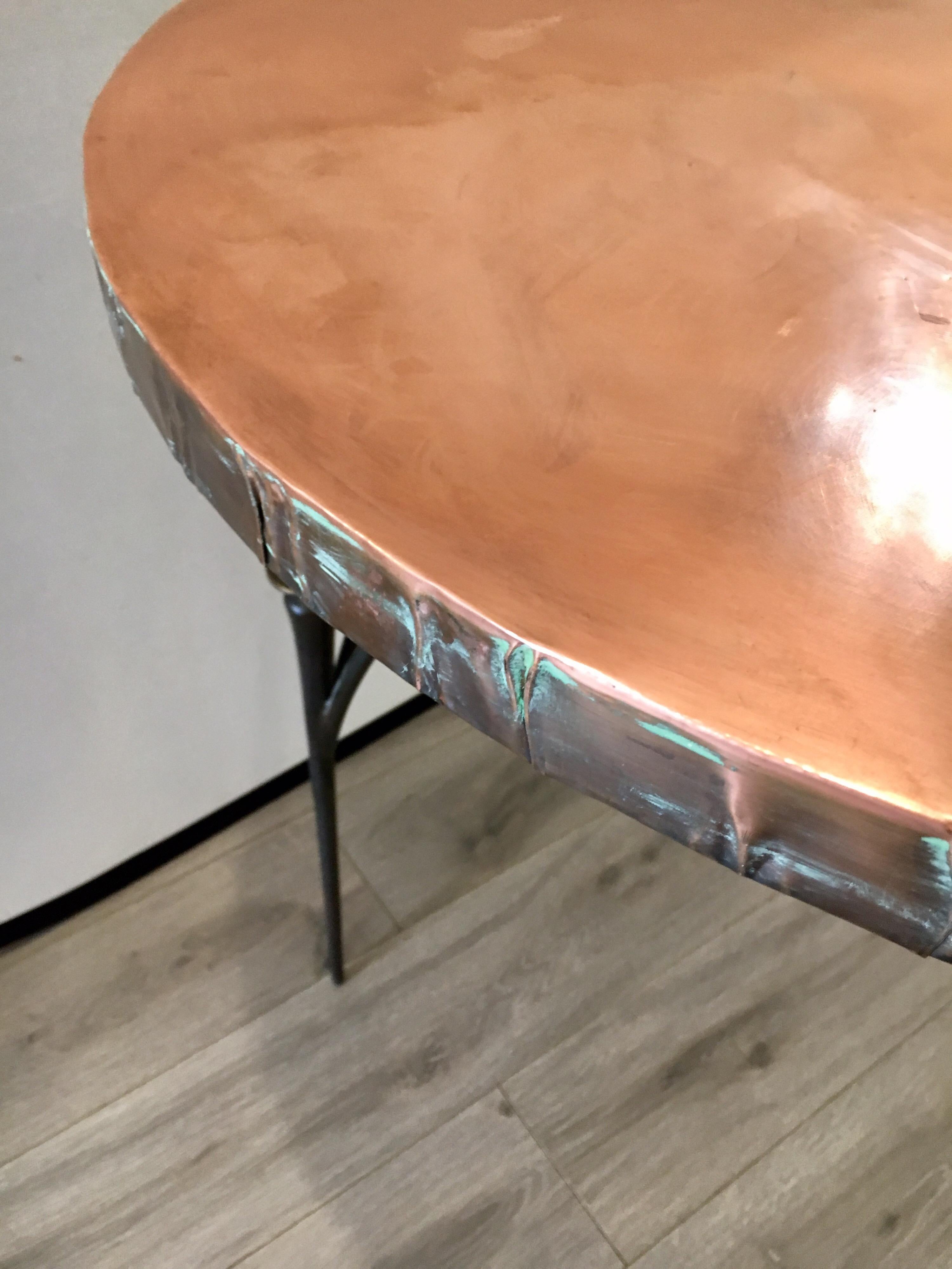 Three Matching Brutalist Sculptural Hammered Copper Centre Foyer Dining Tables 4