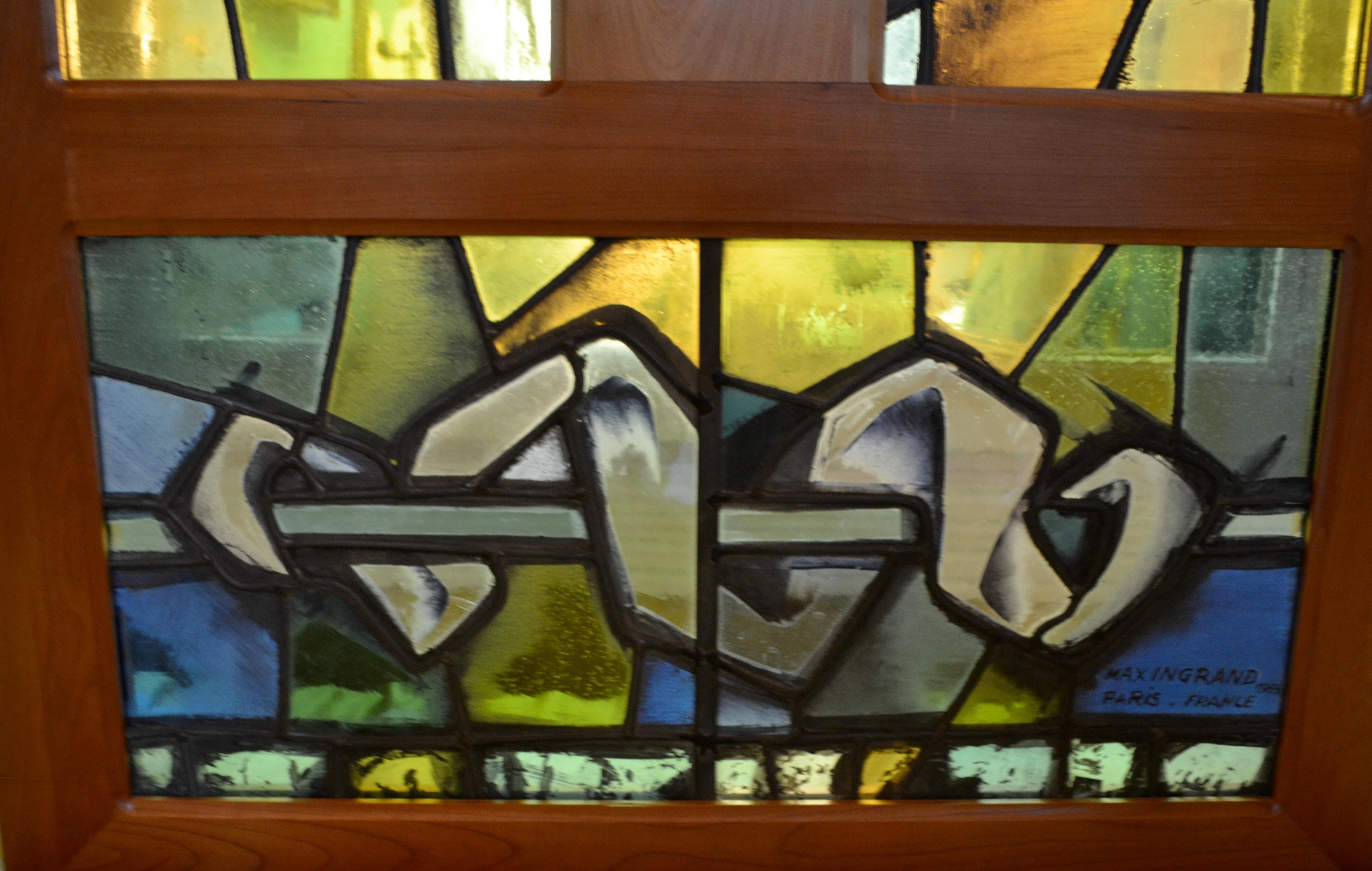 Three Matching Mid-Century Modern '1955' Stained Glass Windows by Max Ingrand 1