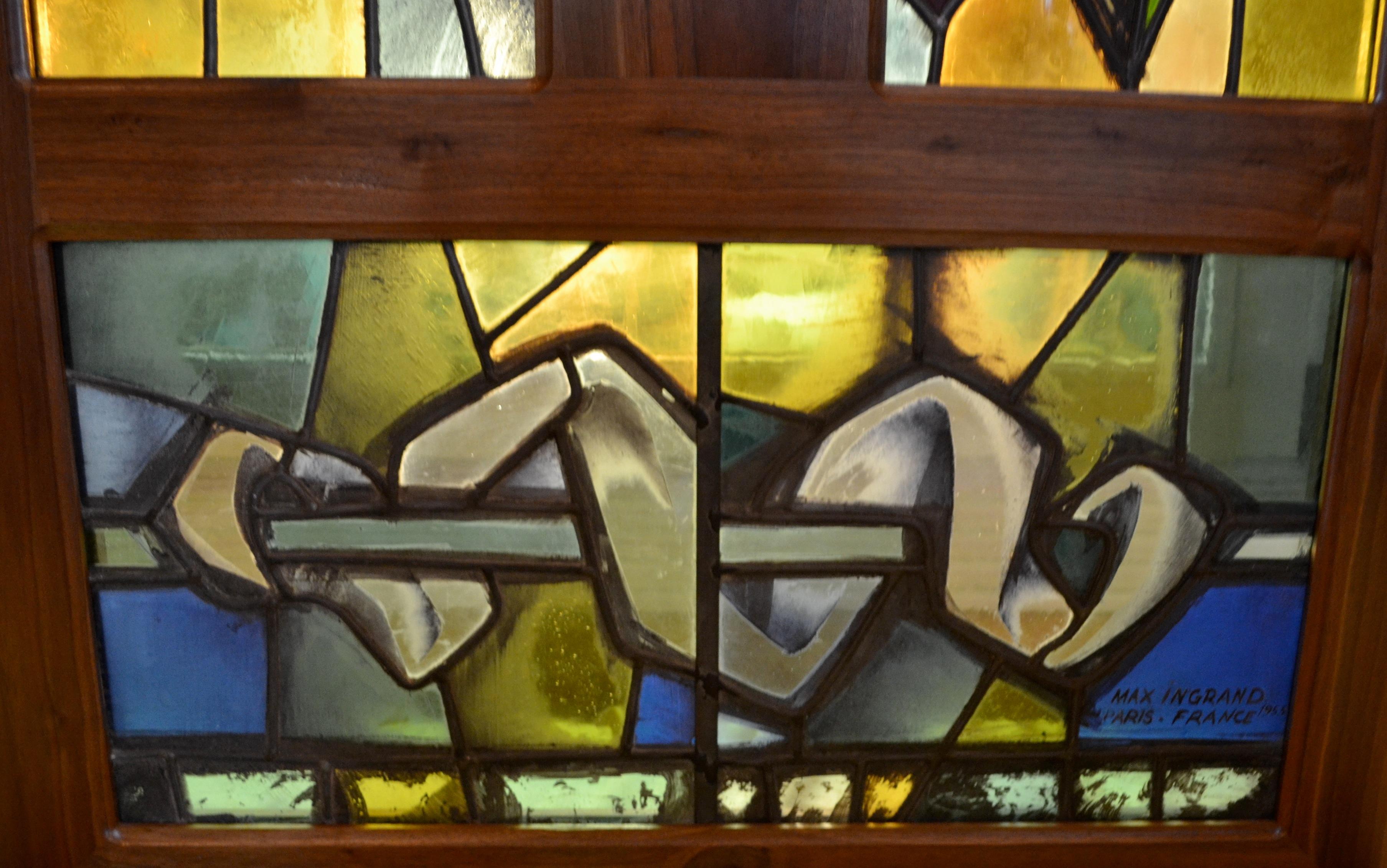 Three Matching Mid-Century Modern '1955' Stained Glass Windows by Max Ingrand 4