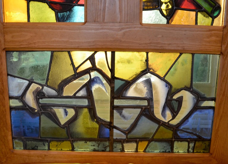 Three Matching MidCentury Modern '1955' Stained Glass Windows by Max