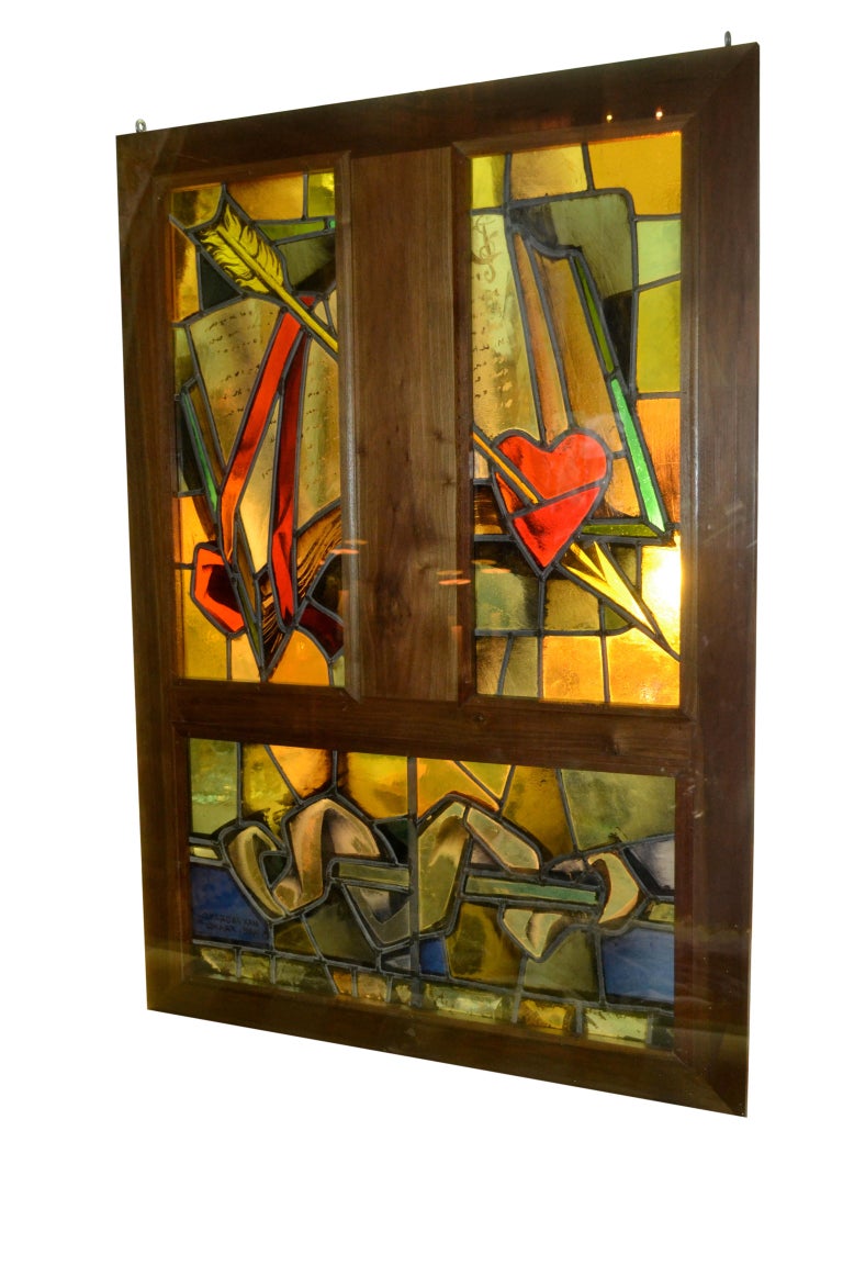 Three Matching MidCentury Modern '1955' Stained Glass Windows by Max