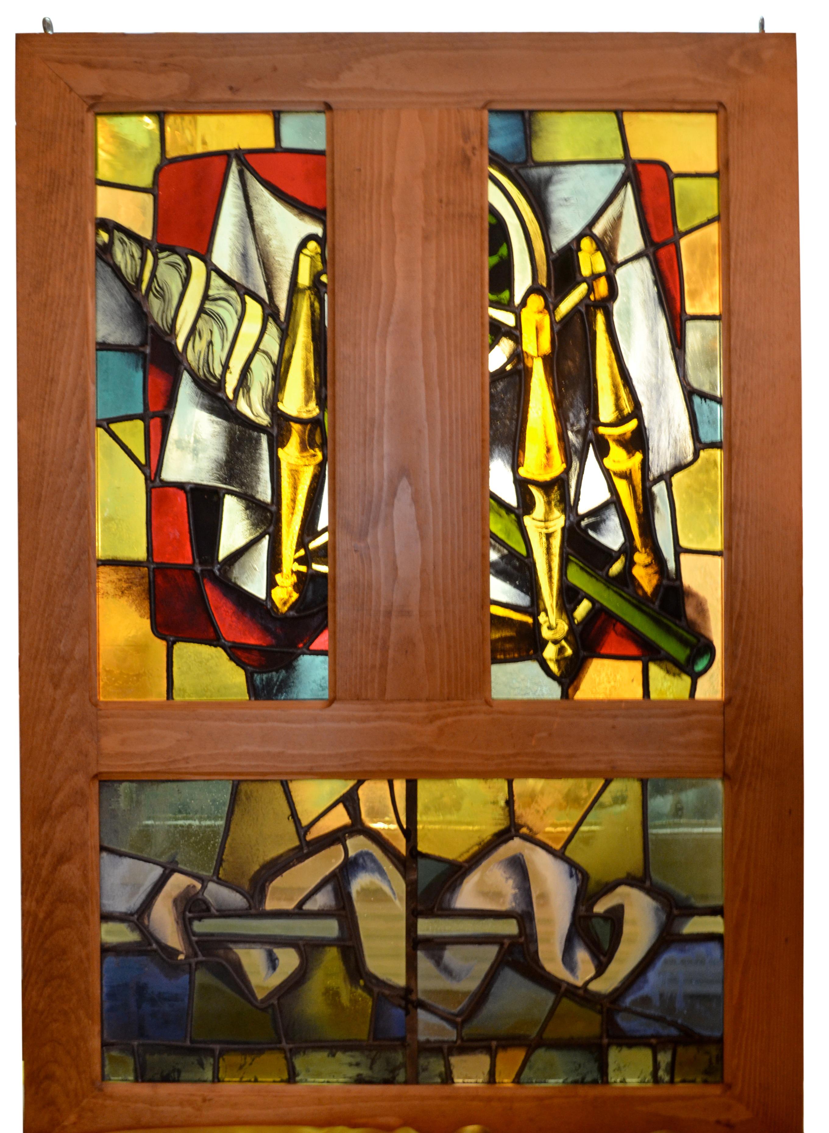 Three Matching Mid-Century Modern '1955' Stained Glass Windows by Max Ingrand In Good Condition In Vancouver, British Columbia