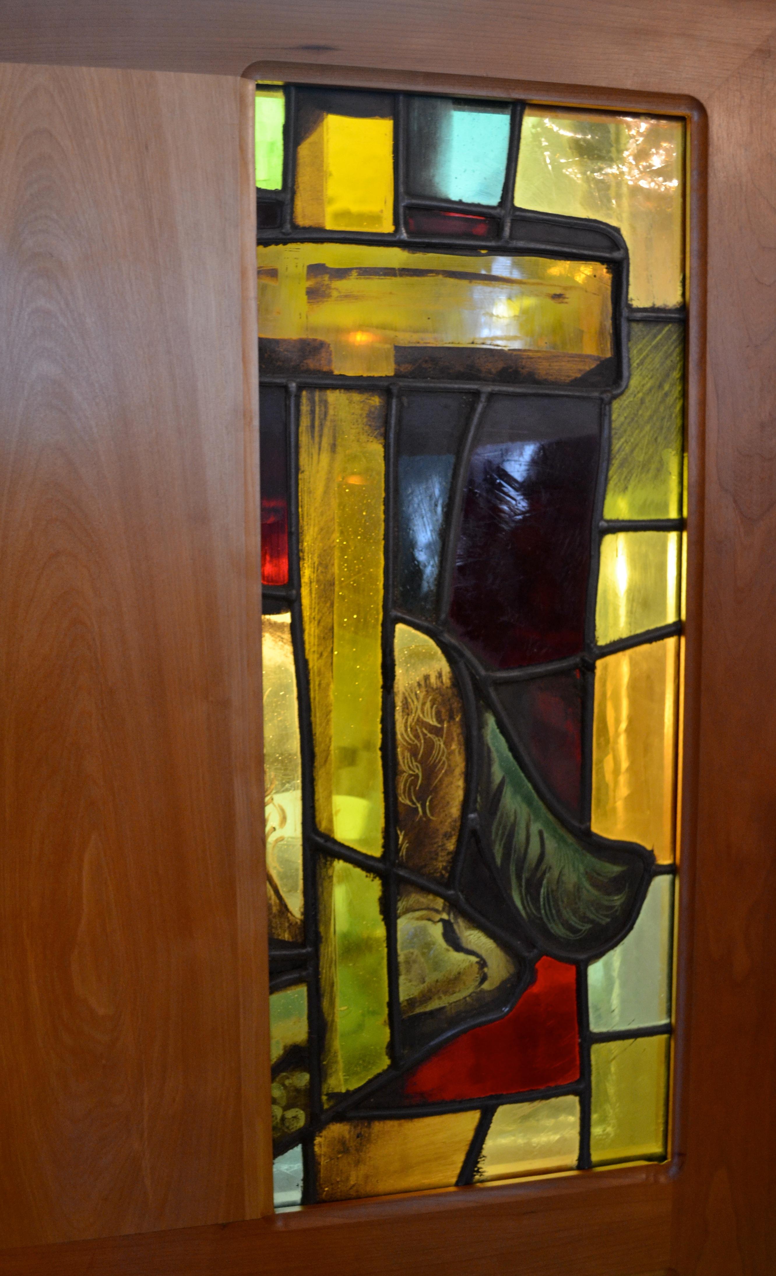 Art Glass Three Matching Mid-Century Modern '1955' Stained Glass Windows by Max Ingrand