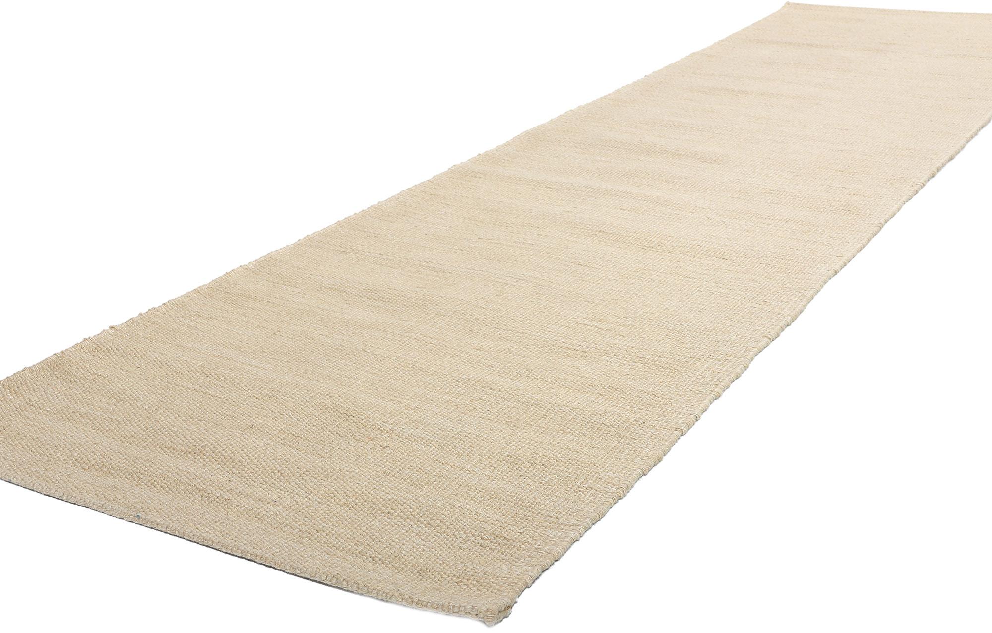 31130 Alfombra Corredera Japandi Kilim Orgánica Moderna, 03'01 x 12'00. Tejidas a mano en lana Orgánica Las alfombras kilim japonesas Modernas, fabricadas en la India, combinan a la perfección elementos de diseño japoneses y escandinavos, encarnando