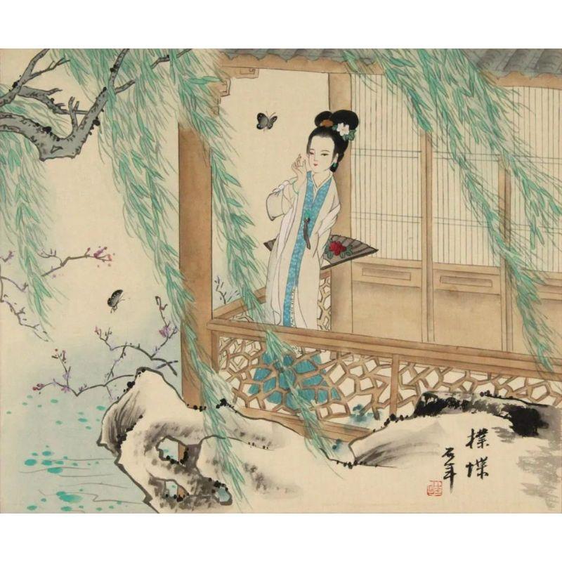 20th Century Three Matted and Framed Chinese Silk Paintings of Women For Sale