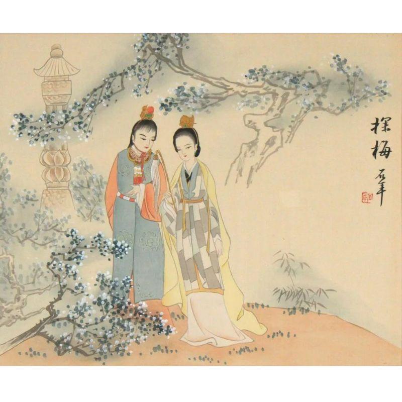 Three Matted and Framed Chinese Silk Paintings of Women For Sale 2