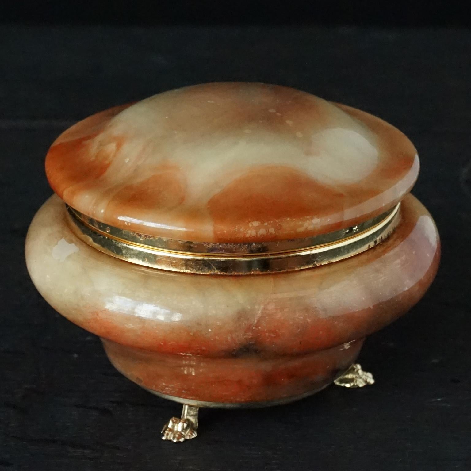 Three MCM Italian Alabaster and Brass Claw Dolphin Footed Lidded Jewelry Boxes For Sale 9