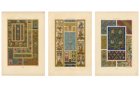 Three Medieval & Renaissance Ornament Plates by Albert Racinet, 1873