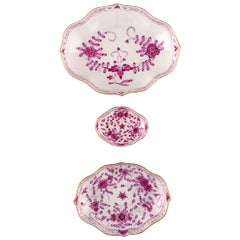 Three Meissen Pink Indian Bowls in Hand Painted Porcelain