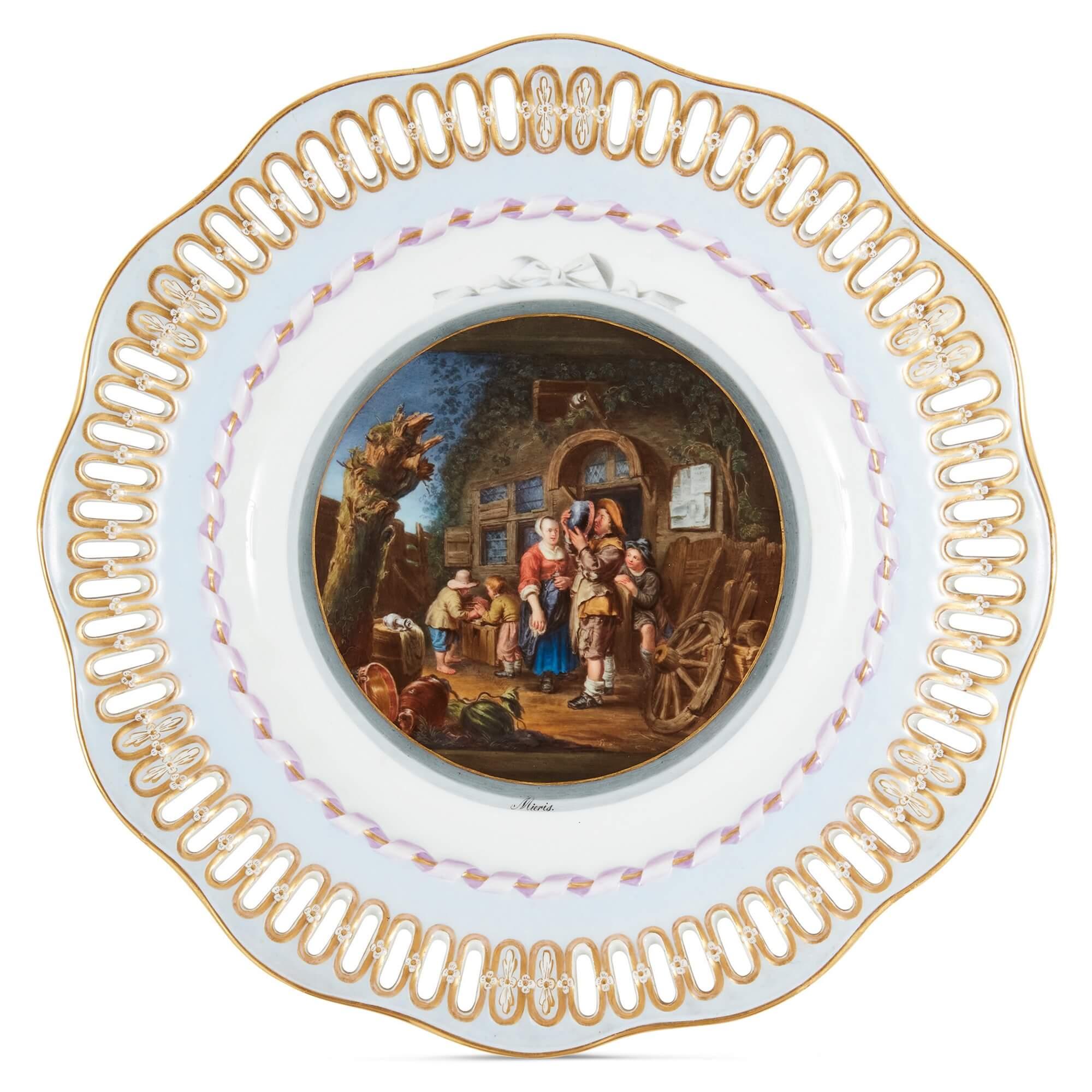 Baroque Three Meissen Porcelain Plates Showing Old Master Paintings For Sale