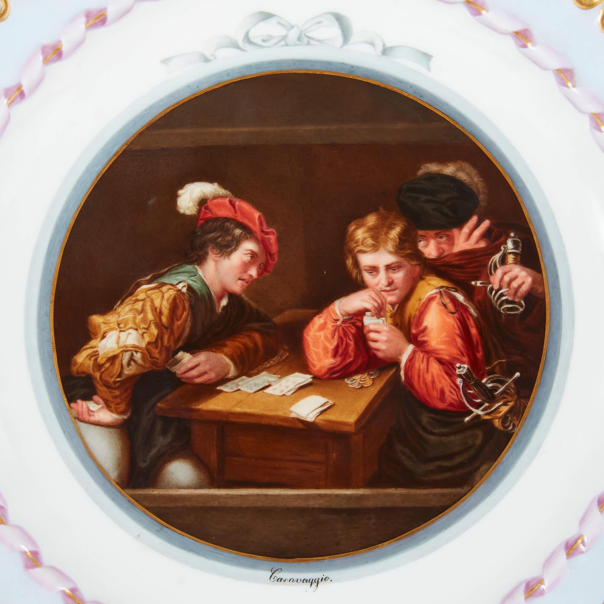 19th Century Three Meissen Porcelain Plates Showing Old Master Paintings For Sale