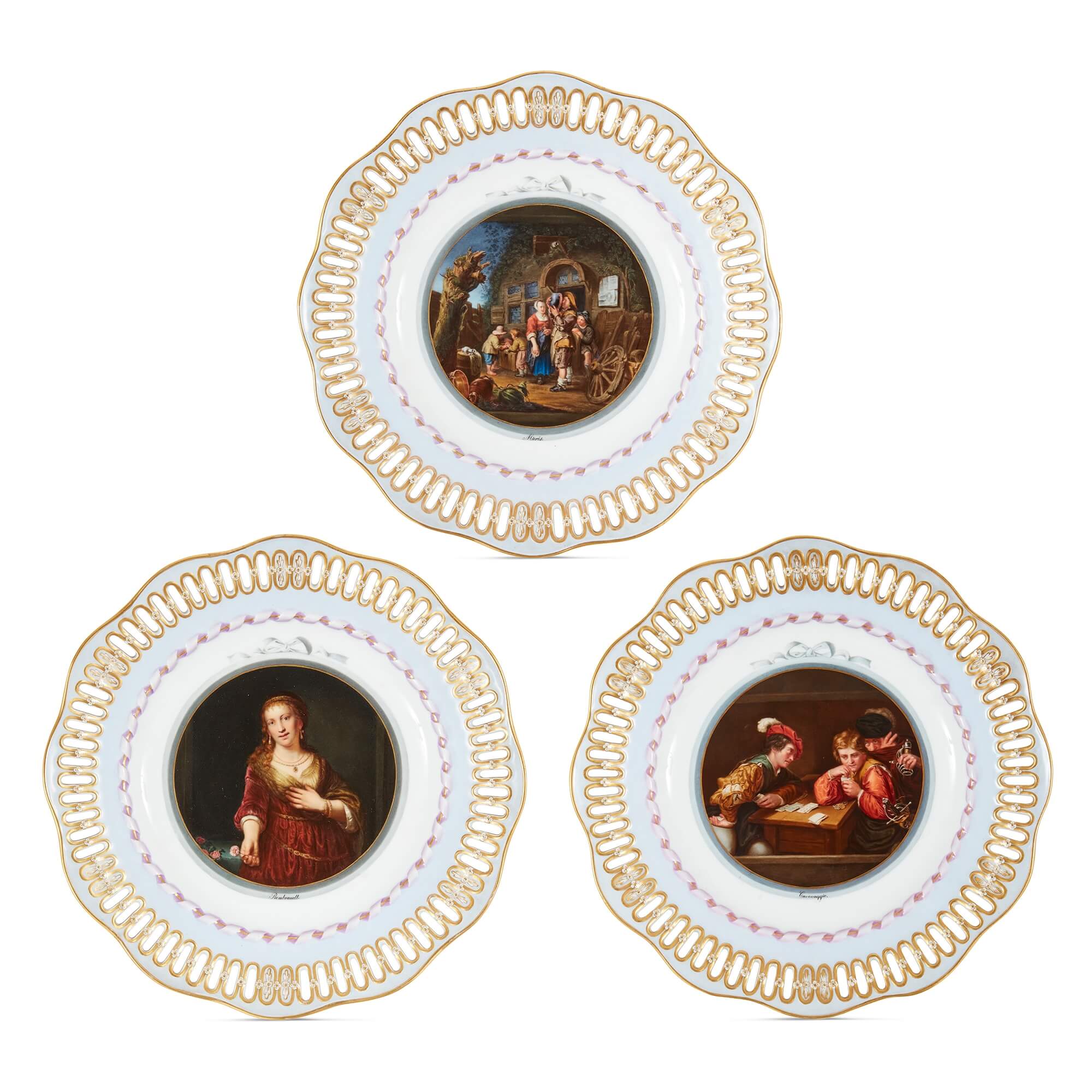 Three Meissen Porcelain Plates Showing Old Master Paintings For Sale