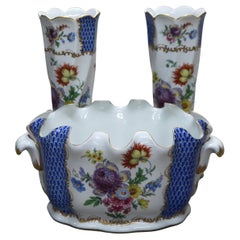 Three Meissen School Hand Painted and Gilt Porcelain Tureen and Vases 20thC