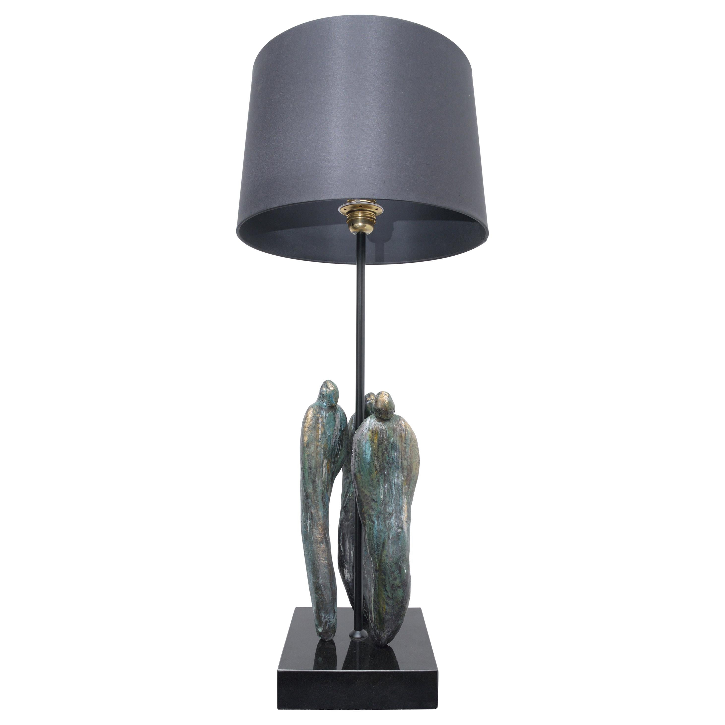 Bronze sculptural table lamp on marble. One of a kind For Sale