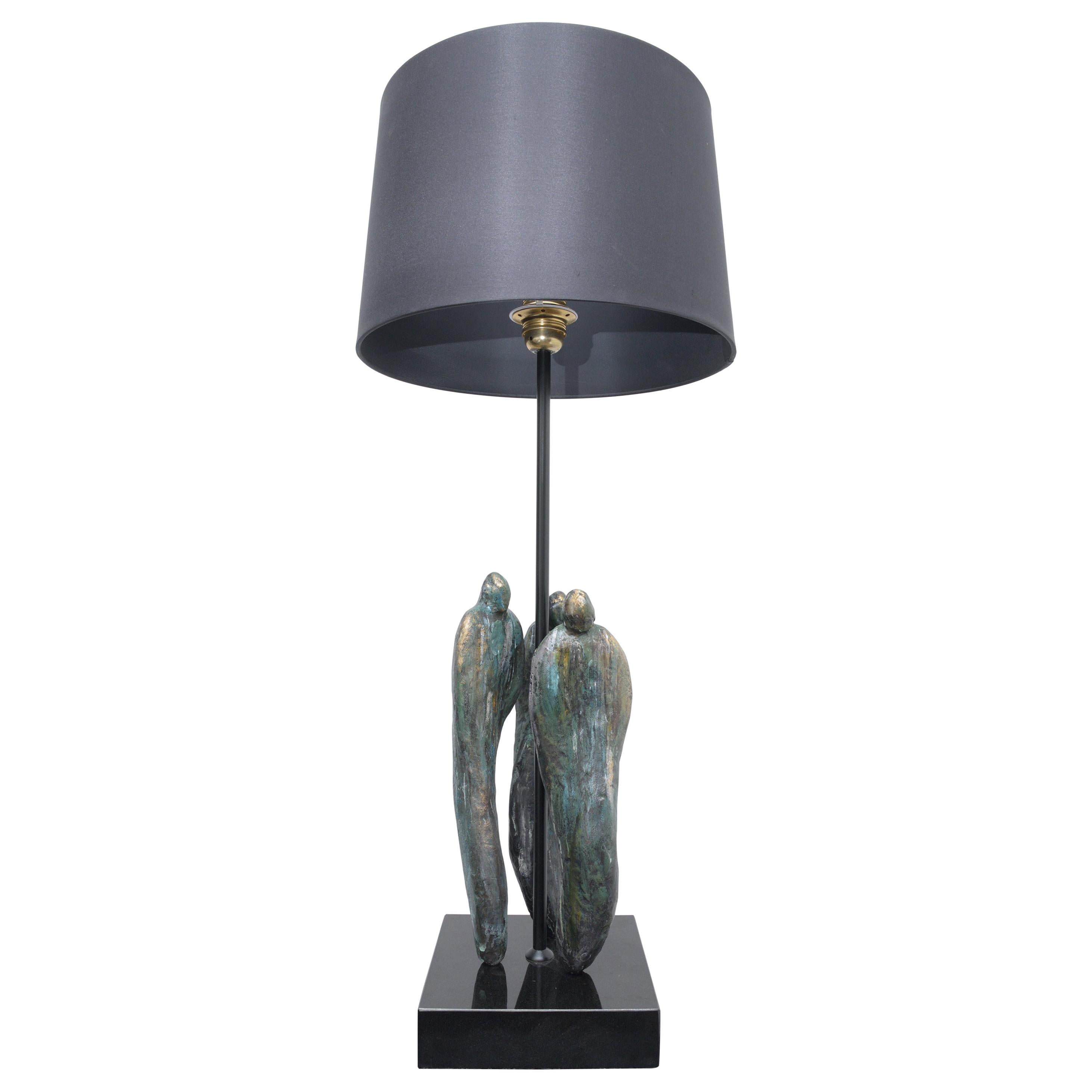 Skulpturale Tischlampe, Bronze, Unikat