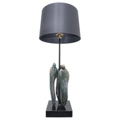 Bronze sculptural table lamp on marble. One of a kind
