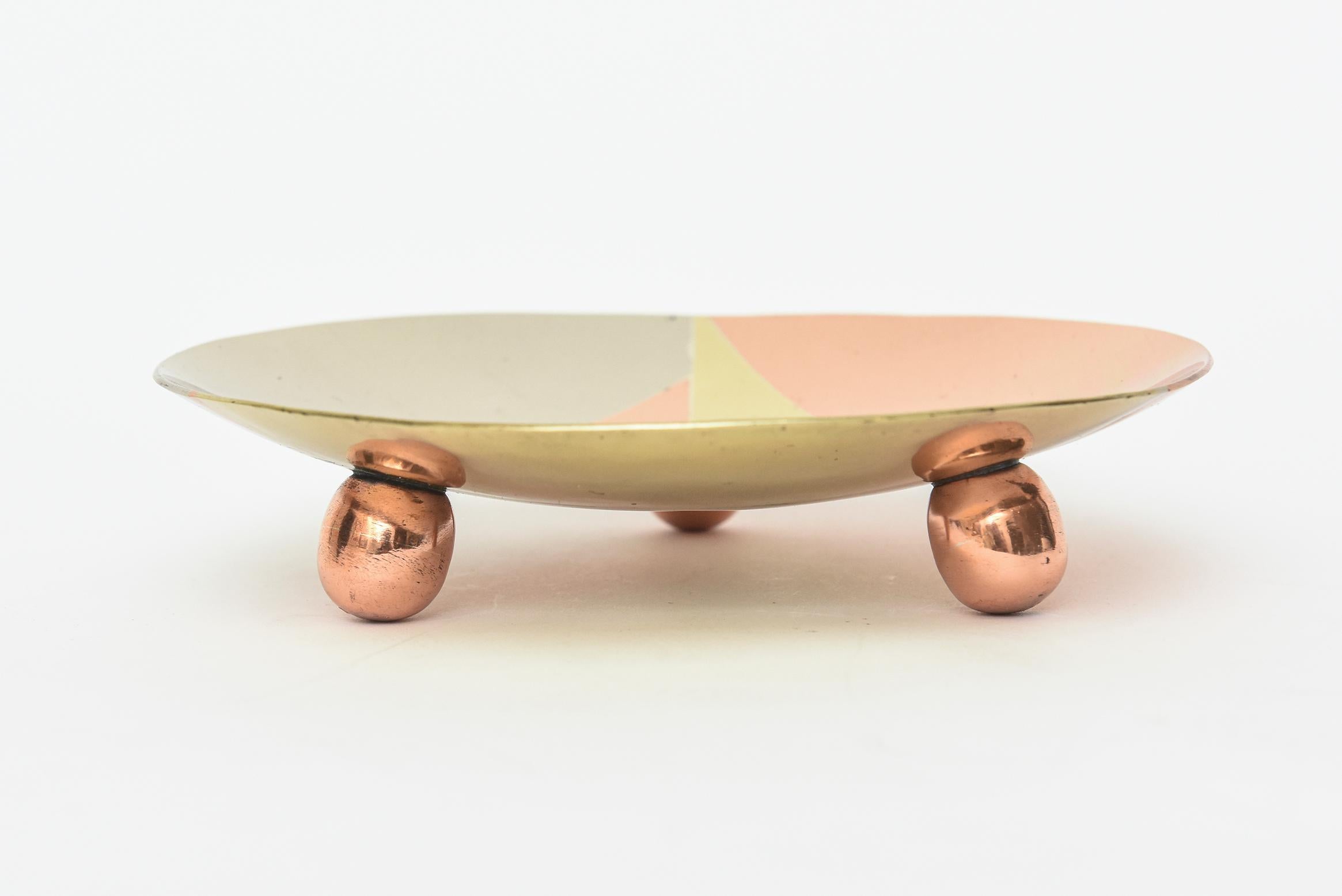 Three Metal Signed Copper, Brass and Silver-Plate Small Bowl Mid Century Modern In Good Condition For Sale In North Miami, FL