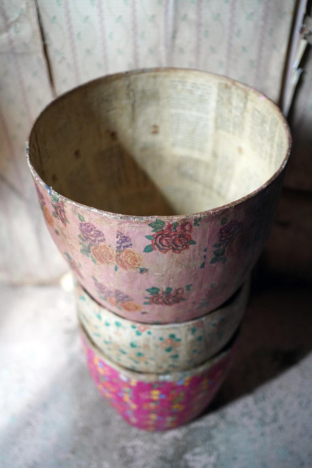 Three Mid-20thC Chinese Papier-Mâché Storage Buckets 8