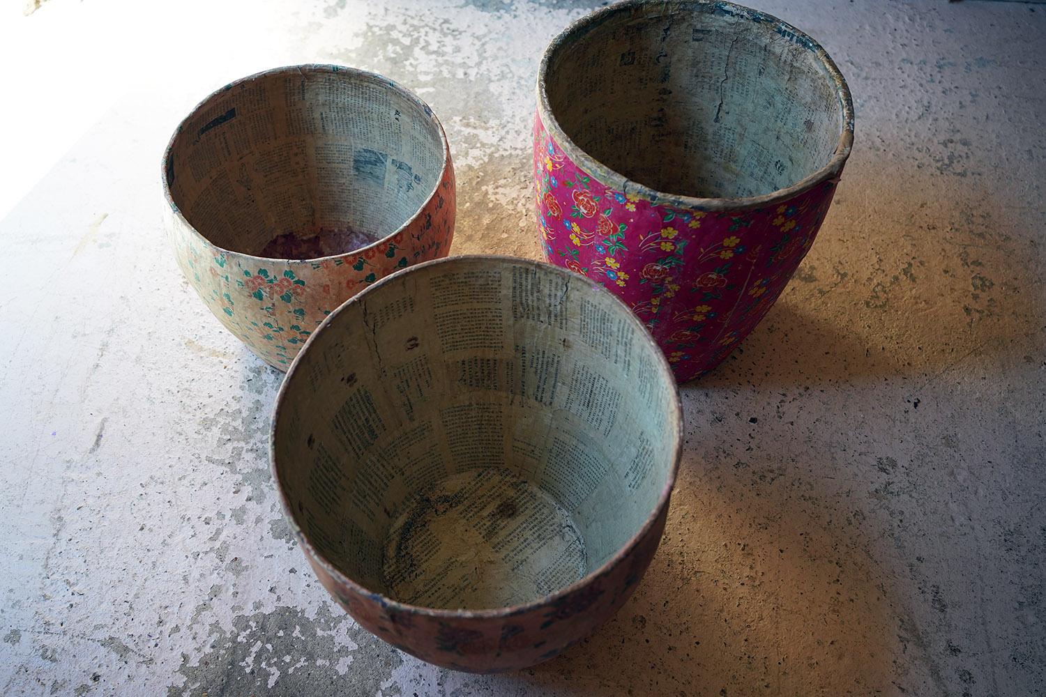 Three Mid-20thC Chinese Papier-Mâché Storage Buckets 1