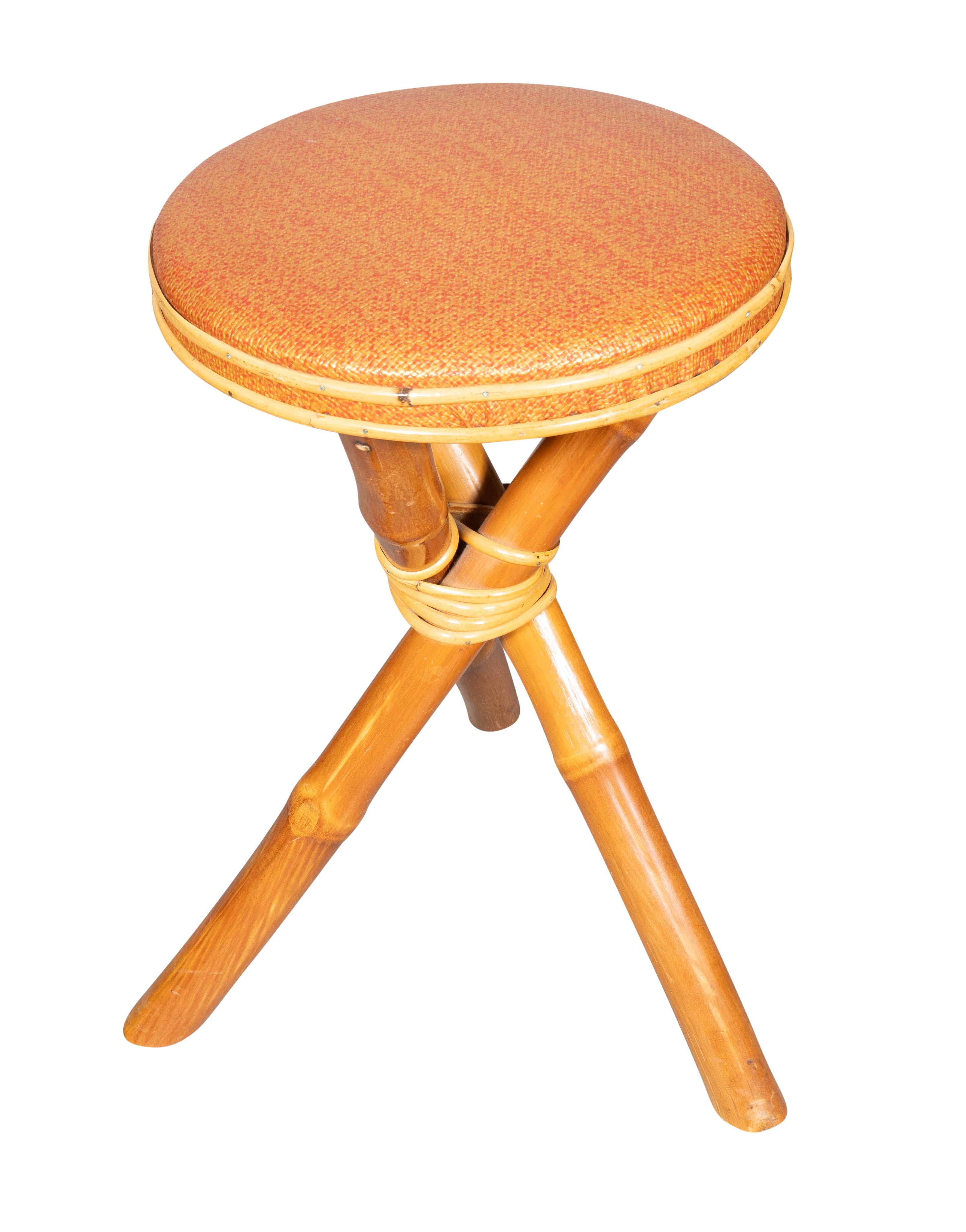 American Three Mid Century Bamboo Stools For Sale