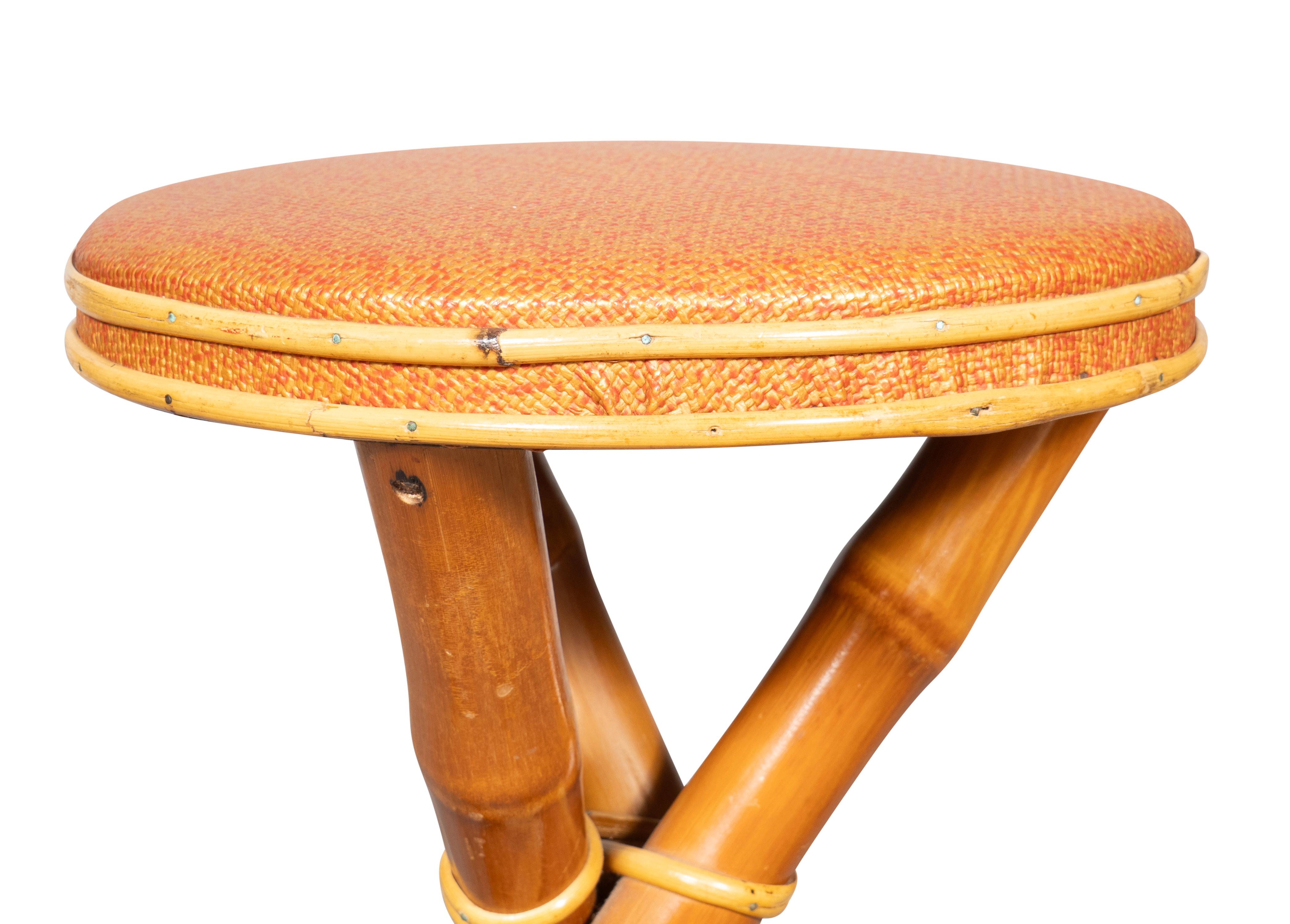 Three Mid Century Bamboo Stools In Good Condition For Sale In Essex, MA