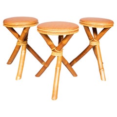 Three Mid Century Bamboo Stools