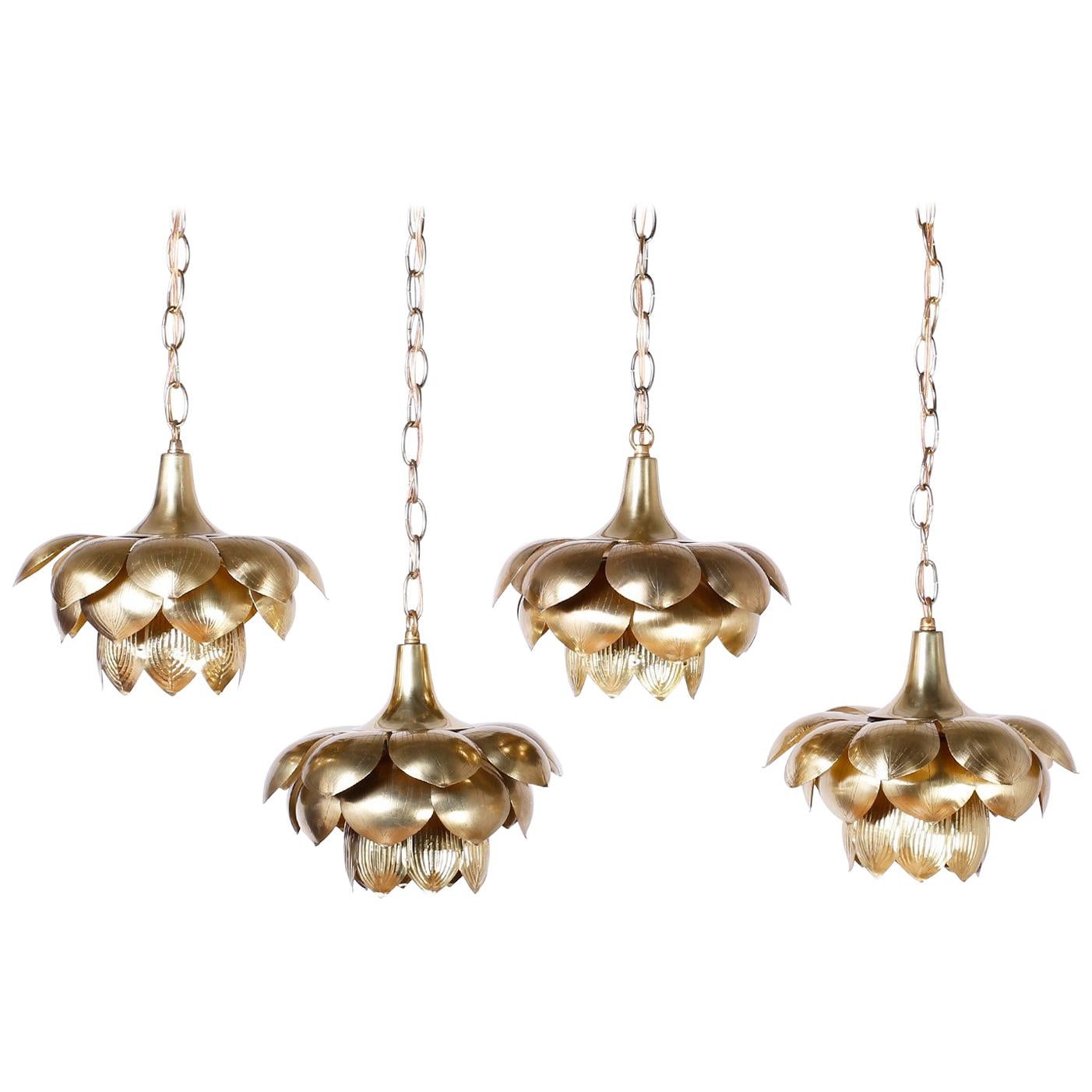 Three Mid Century Brass Lotus Light Fixtures, Priced Individually