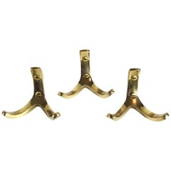 Three Mid-Century Brass Wall Coat Hooks by Hertha Baller, 1950s, Austria