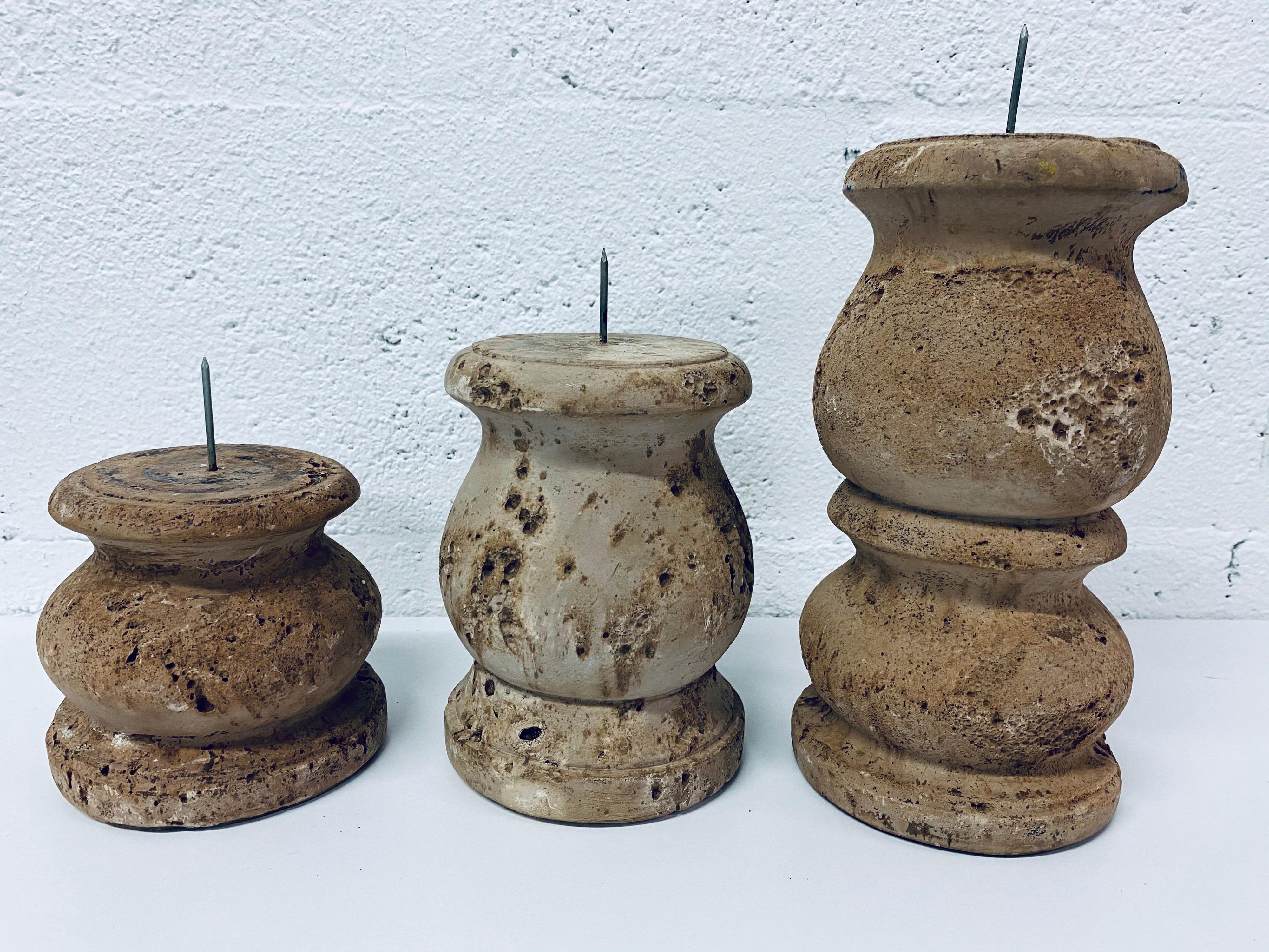 Mid-Century Modern Three Midcentury Cast Stone Candlestick Holders by Jaru