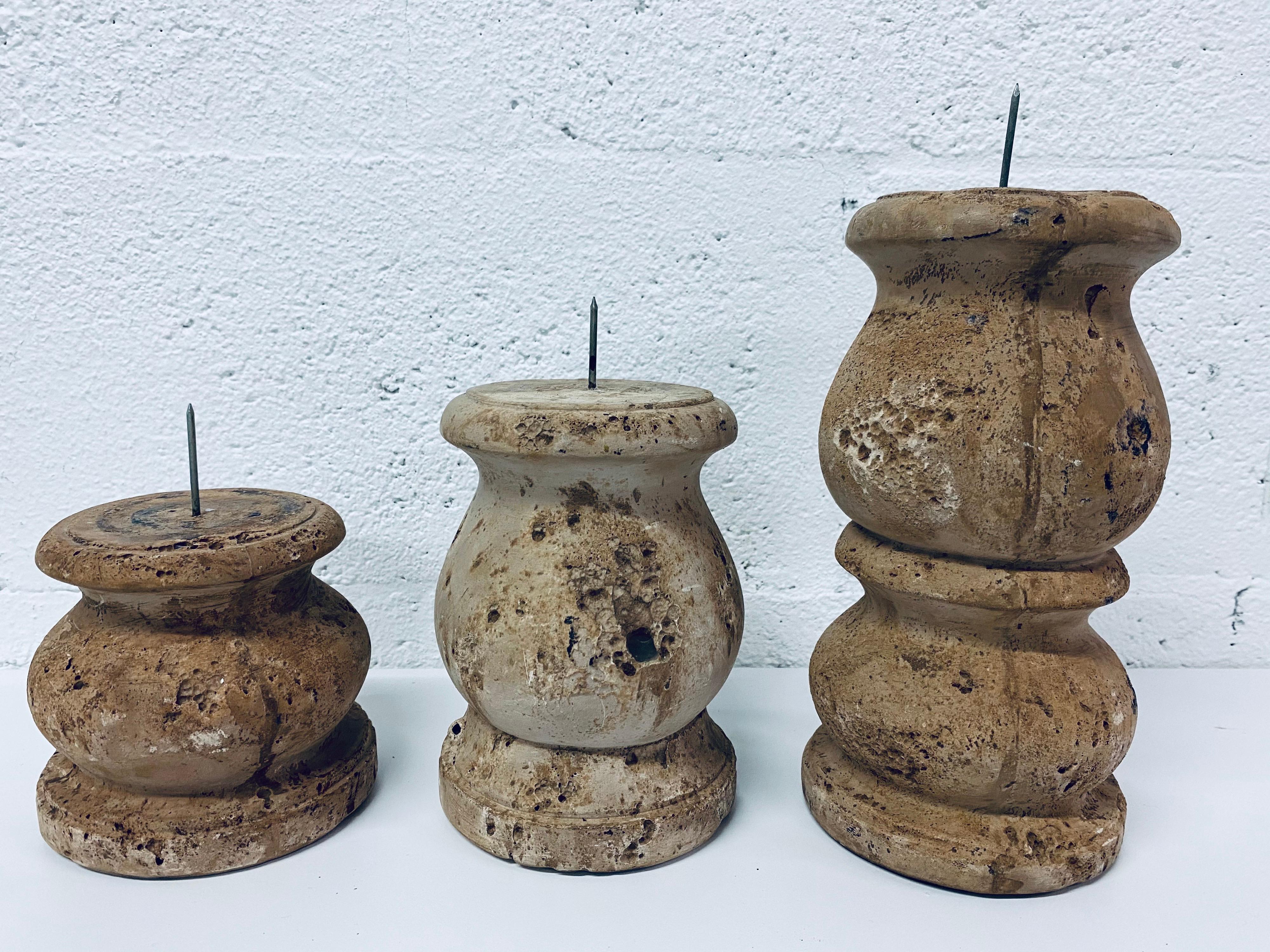 American Three Midcentury Cast Stone Candlestick Holders by Jaru