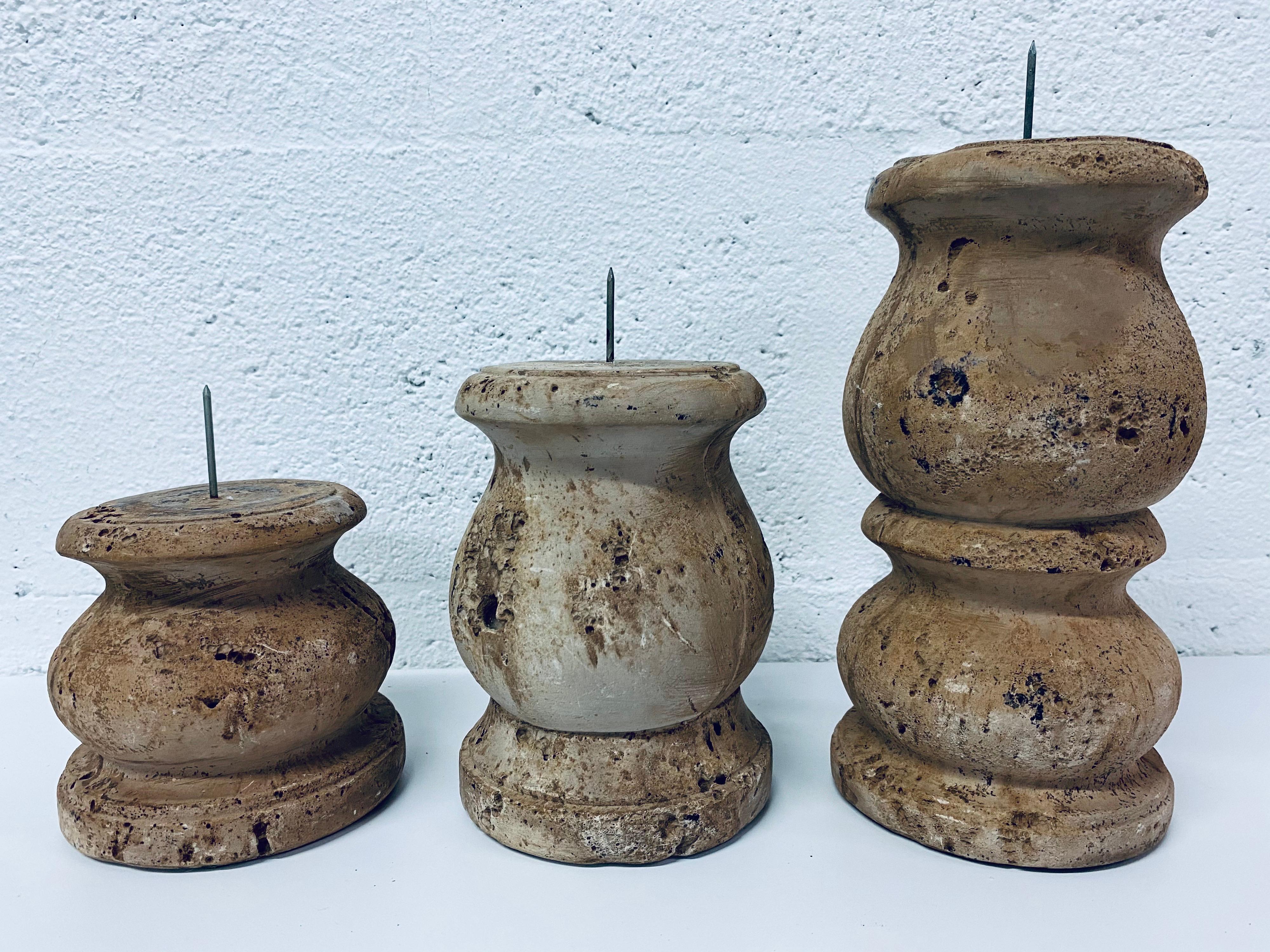 Three Midcentury Cast Stone Candlestick Holders by Jaru In Good Condition In Miami, FL