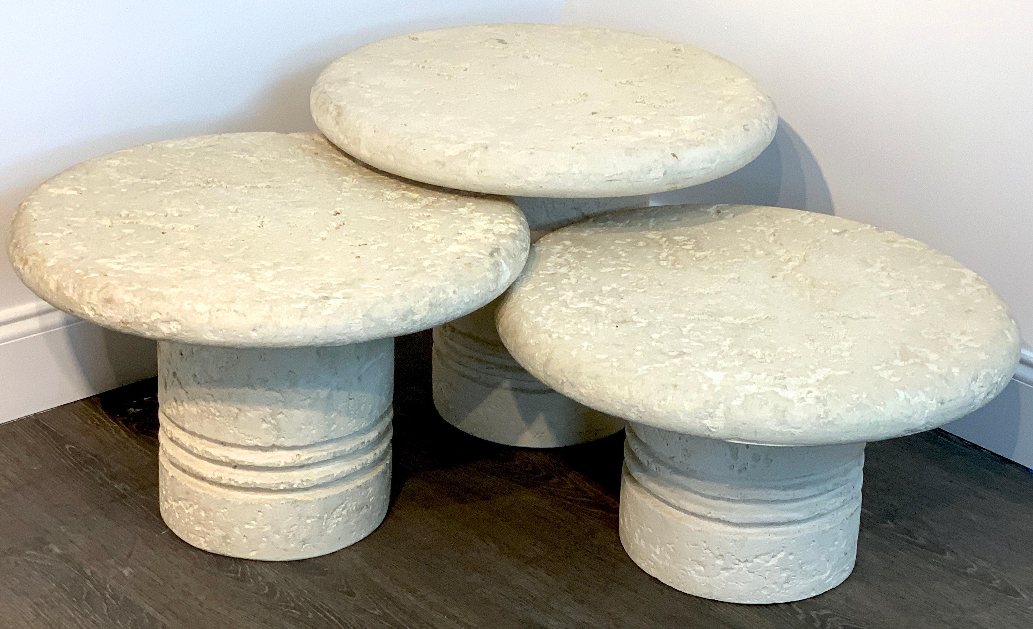 Cast Stone Three Midcentury Coral Stone Mushroom Coffee Tables or Stools 
