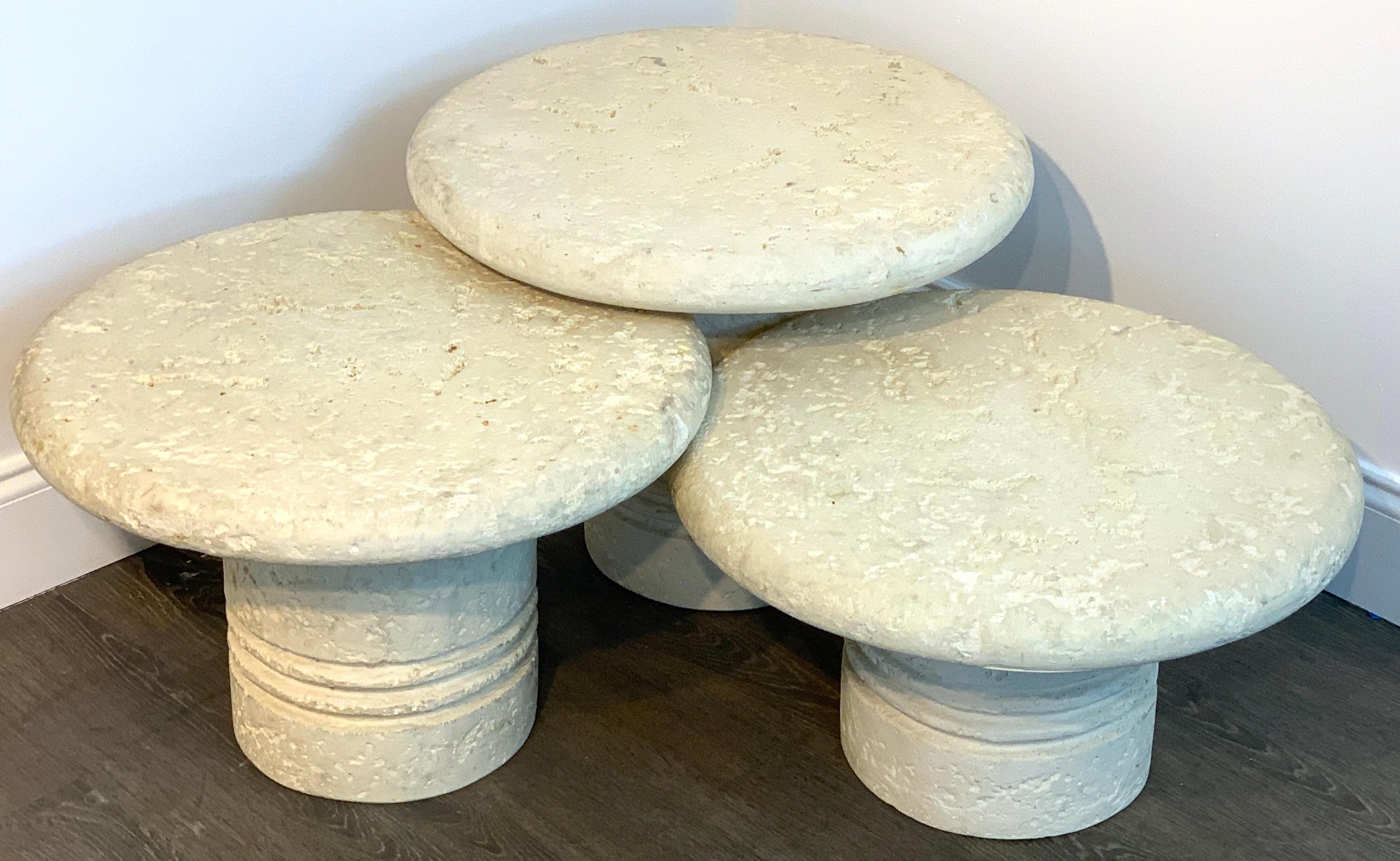 Three Midcentury Coral Stone Mushroom Coffee Tables or Stools  1