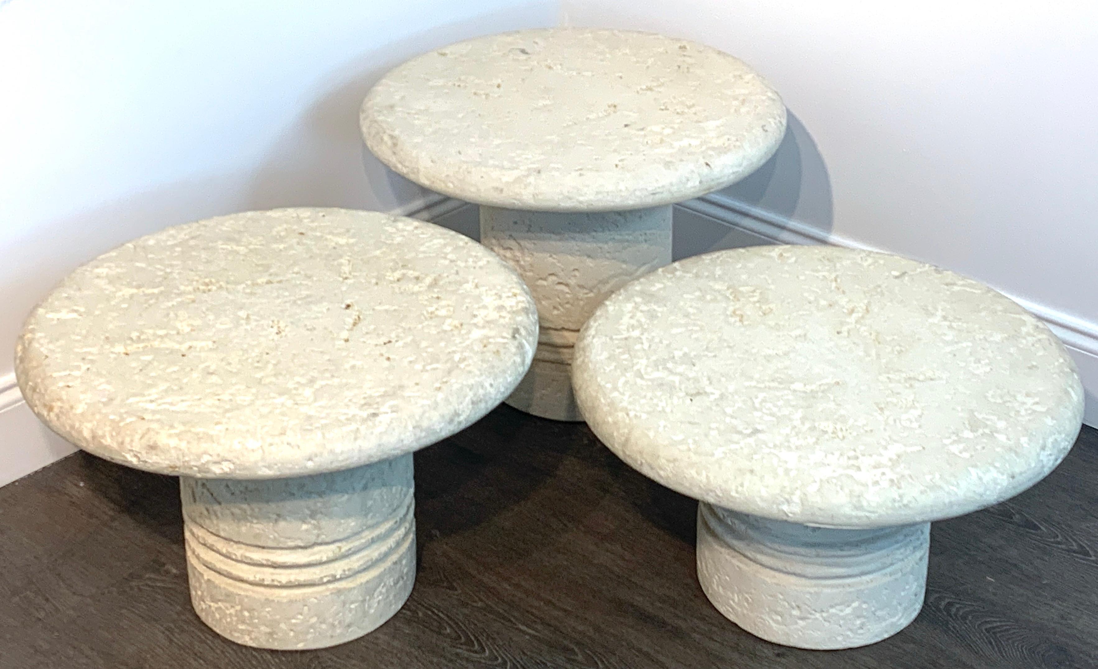 Mid-Century Modern Three Midcentury Coral Stone Mushroom Coffee Tables or Stools 