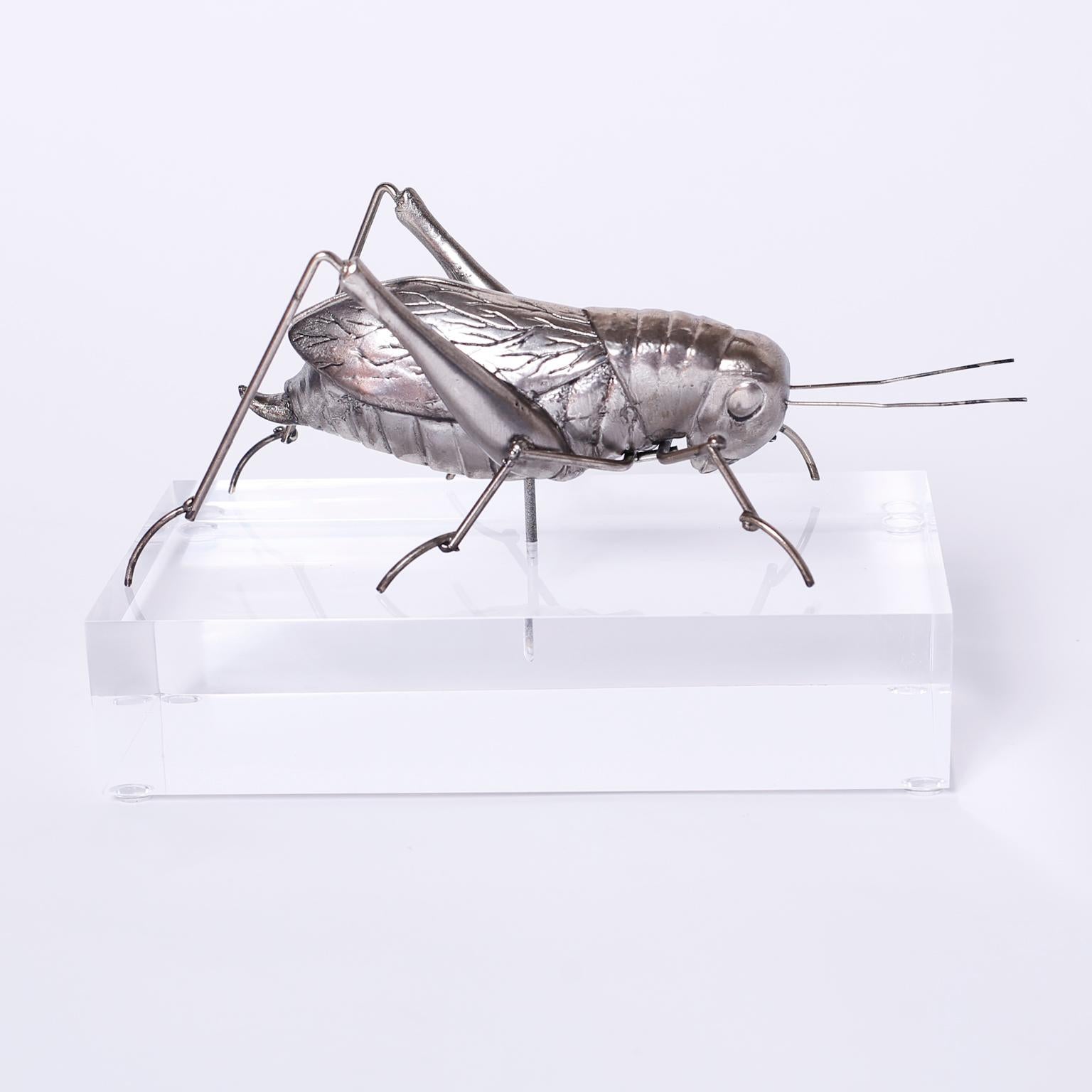 Two Mid Century Insect Sculptures on Lucite In Good Condition In Palm Beach, FL
