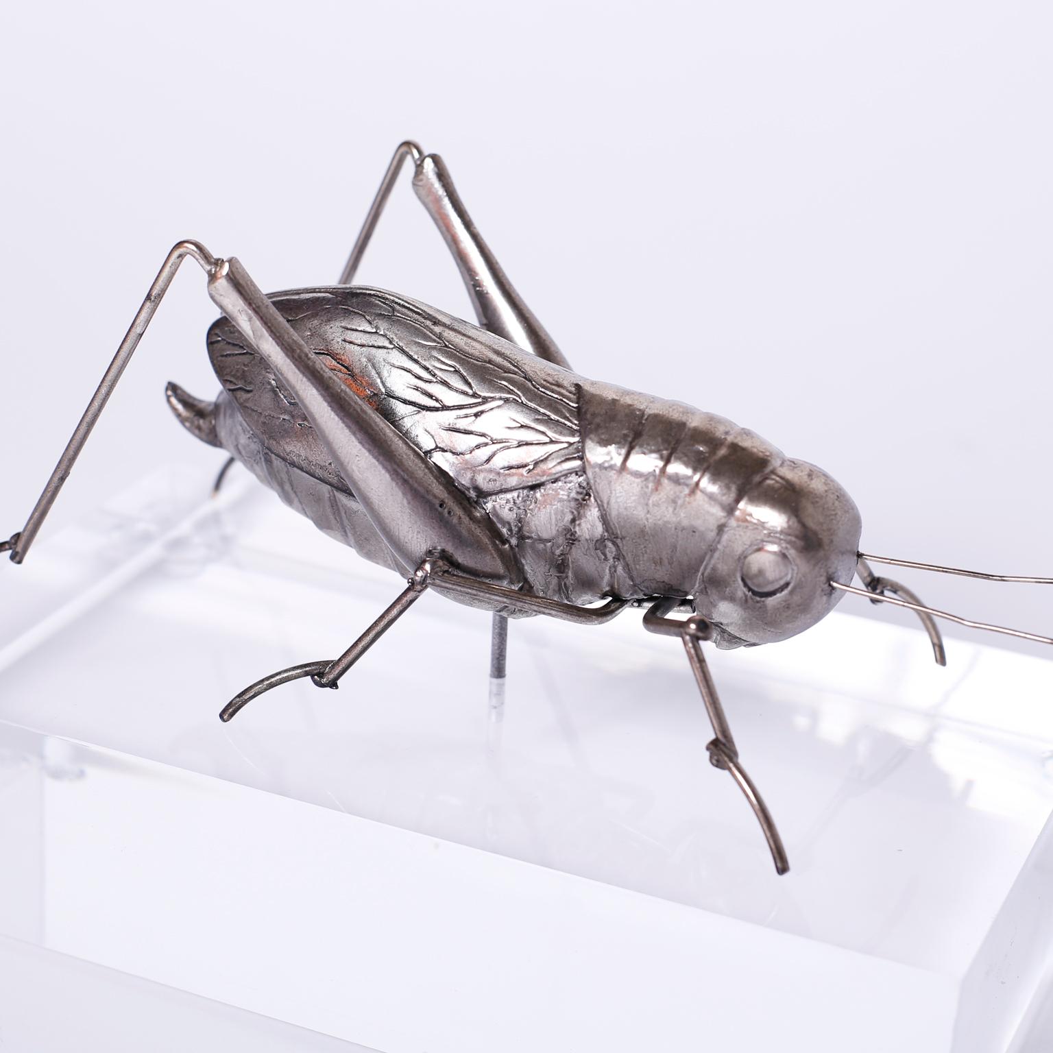 Silver Plate Two Mid Century Insect Sculptures on Lucite