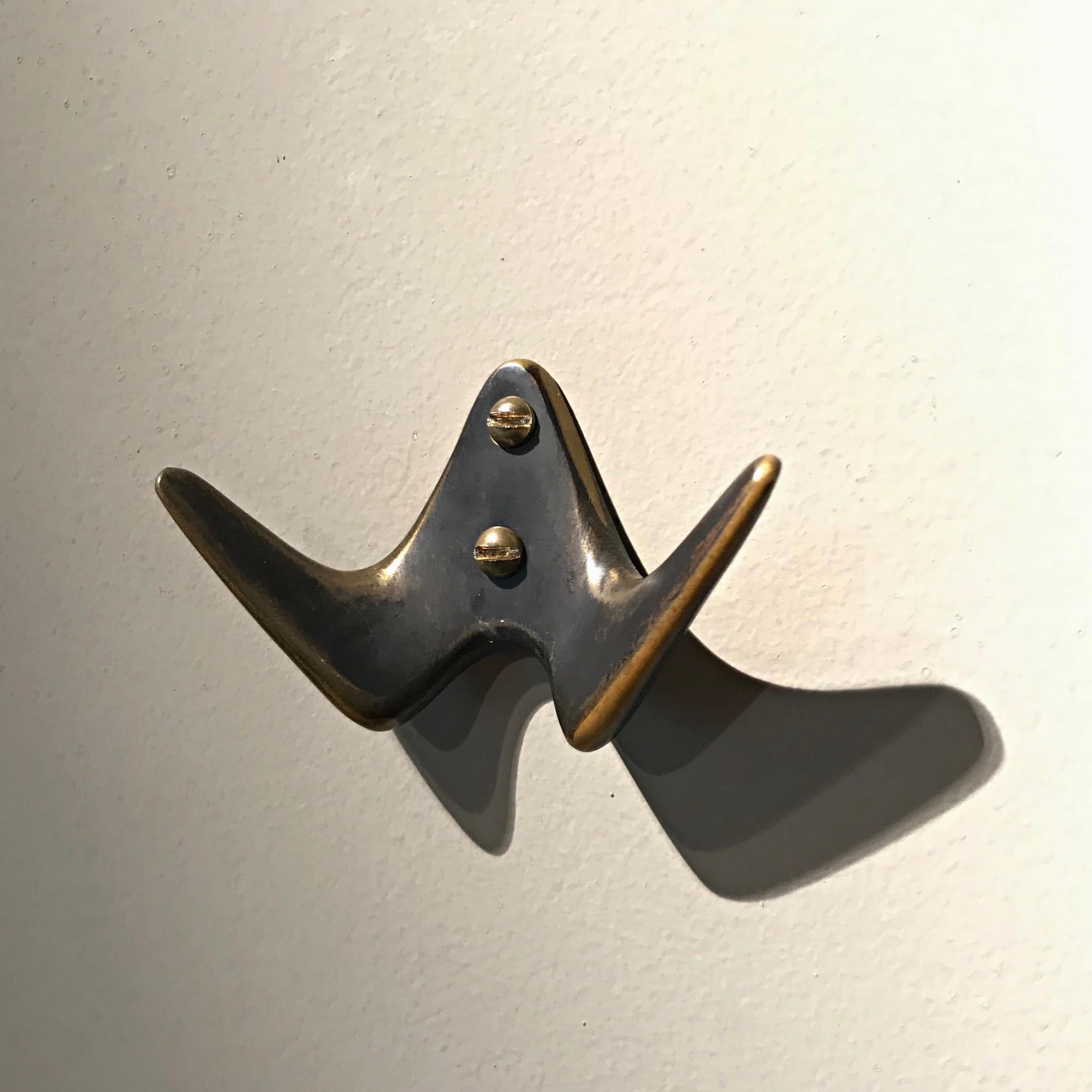 Three Mid-Century Modern Carl Auböck II Brass Wall Coat Hooks, 1950s, Austria 1