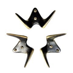 Three Mid-Century Modern Carl Auböck II Brass Wall Coat Hooks, 1950s, Austria