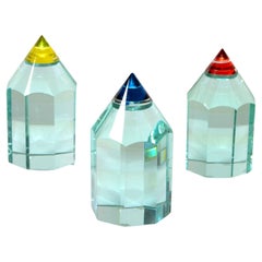 Three Mid-Century Modern Etched Glass Pencil Figurine Paperweights Desk Decor