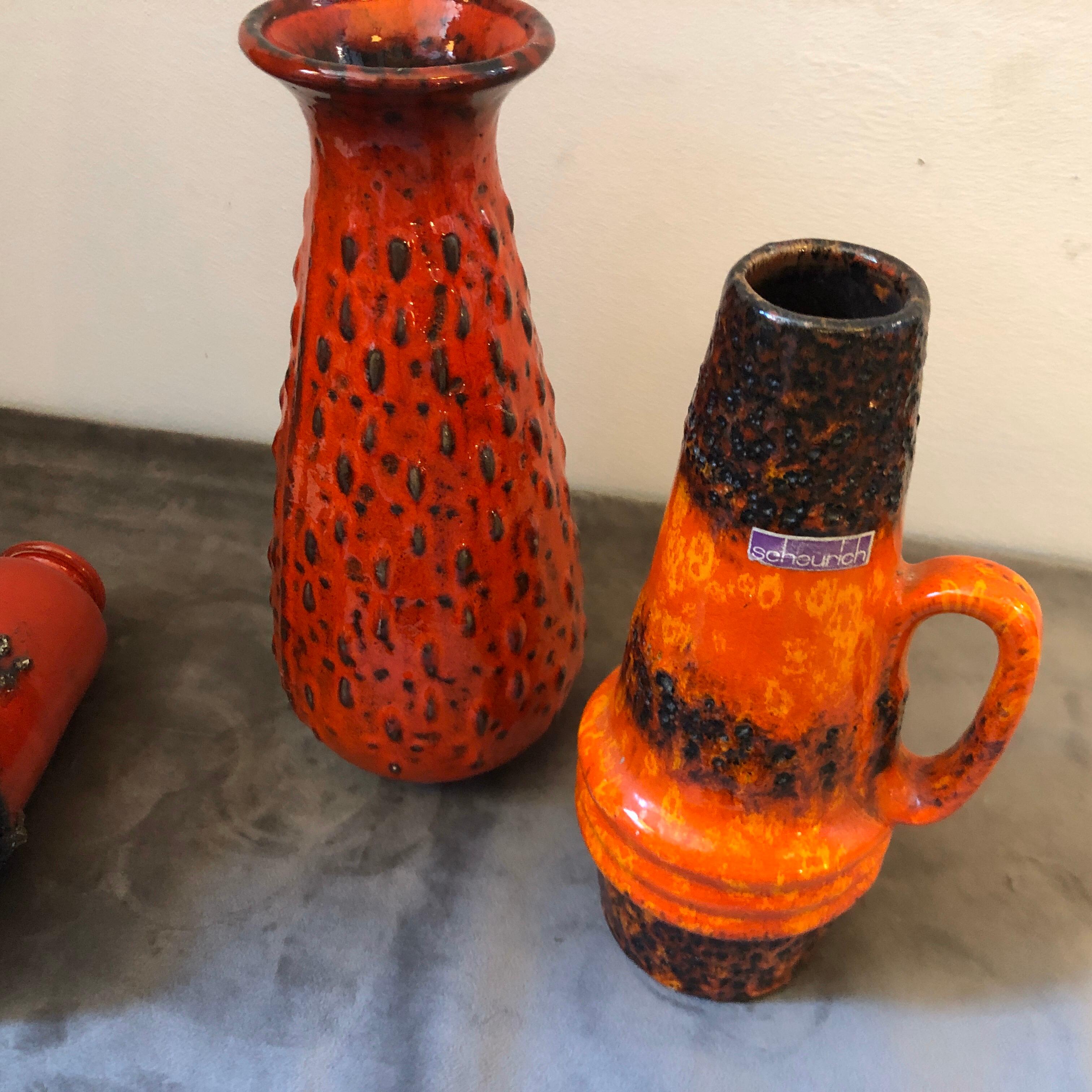 1970s Three Mid-Century Modern Fat Lava Ceramic European Vases 2