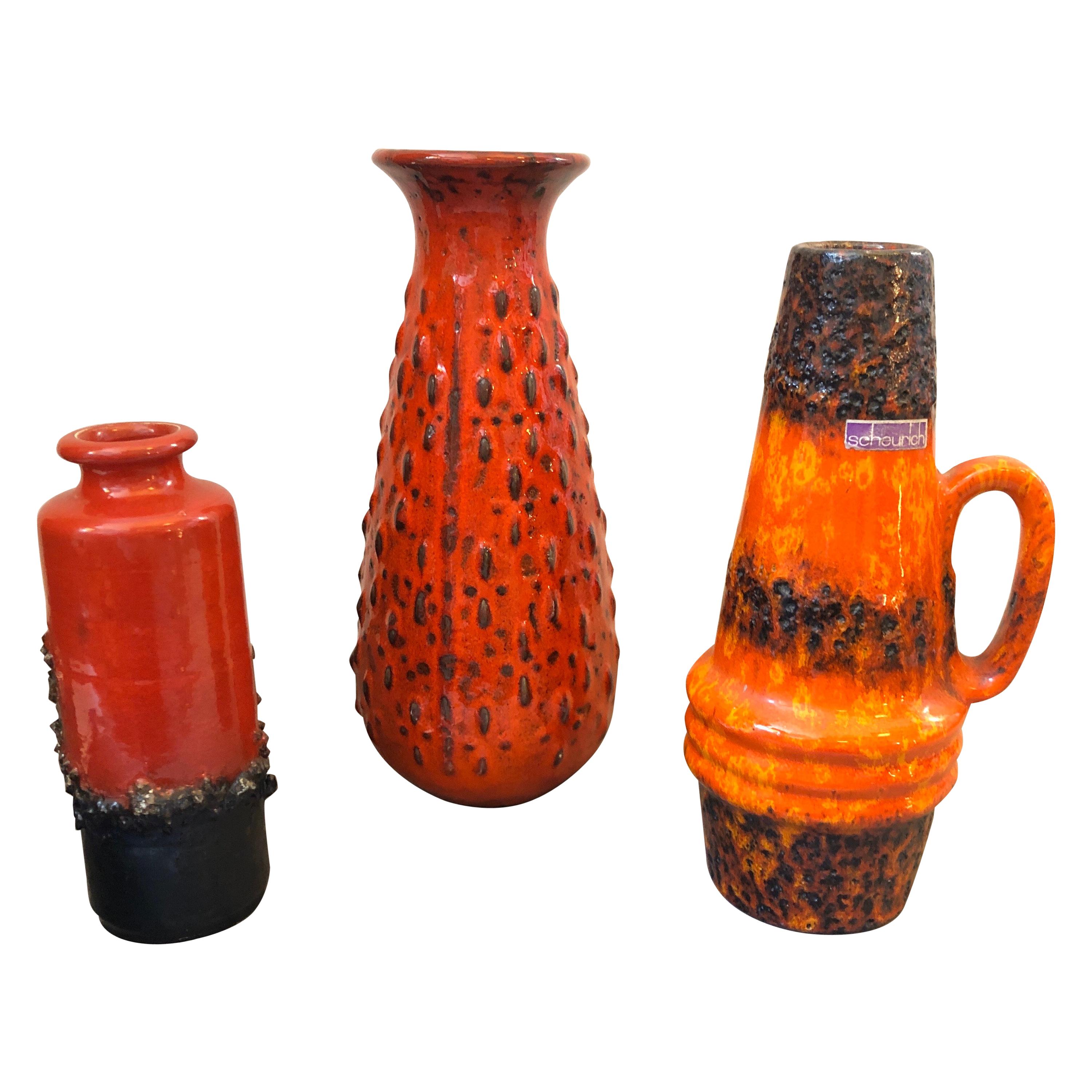 1970s Three Mid-Century Modern Fat Lava Ceramic European Vases