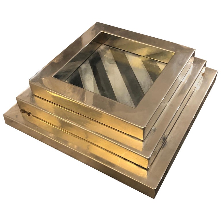 Three MidCentury Modern Metal and Glass Square Stacking Trays, circa