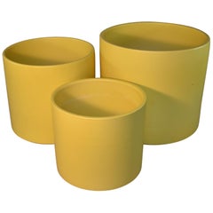 Three Mid-Century Modern Pale Yellow Gainey Ceramics Planters