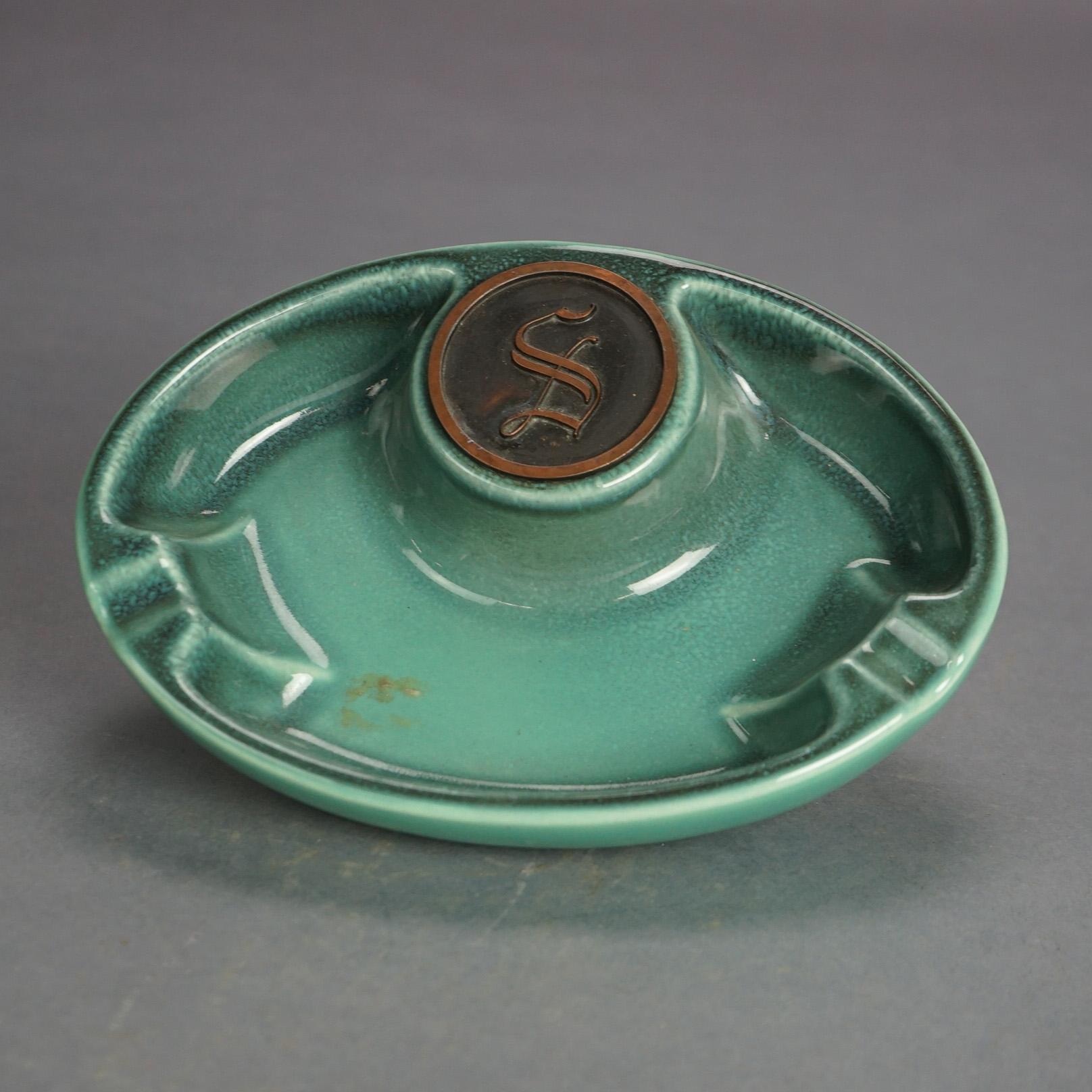20th Century Three Mid Century Modern Roseville Hyde Park Art Pottery Ashtrays Mid 20thC For Sale