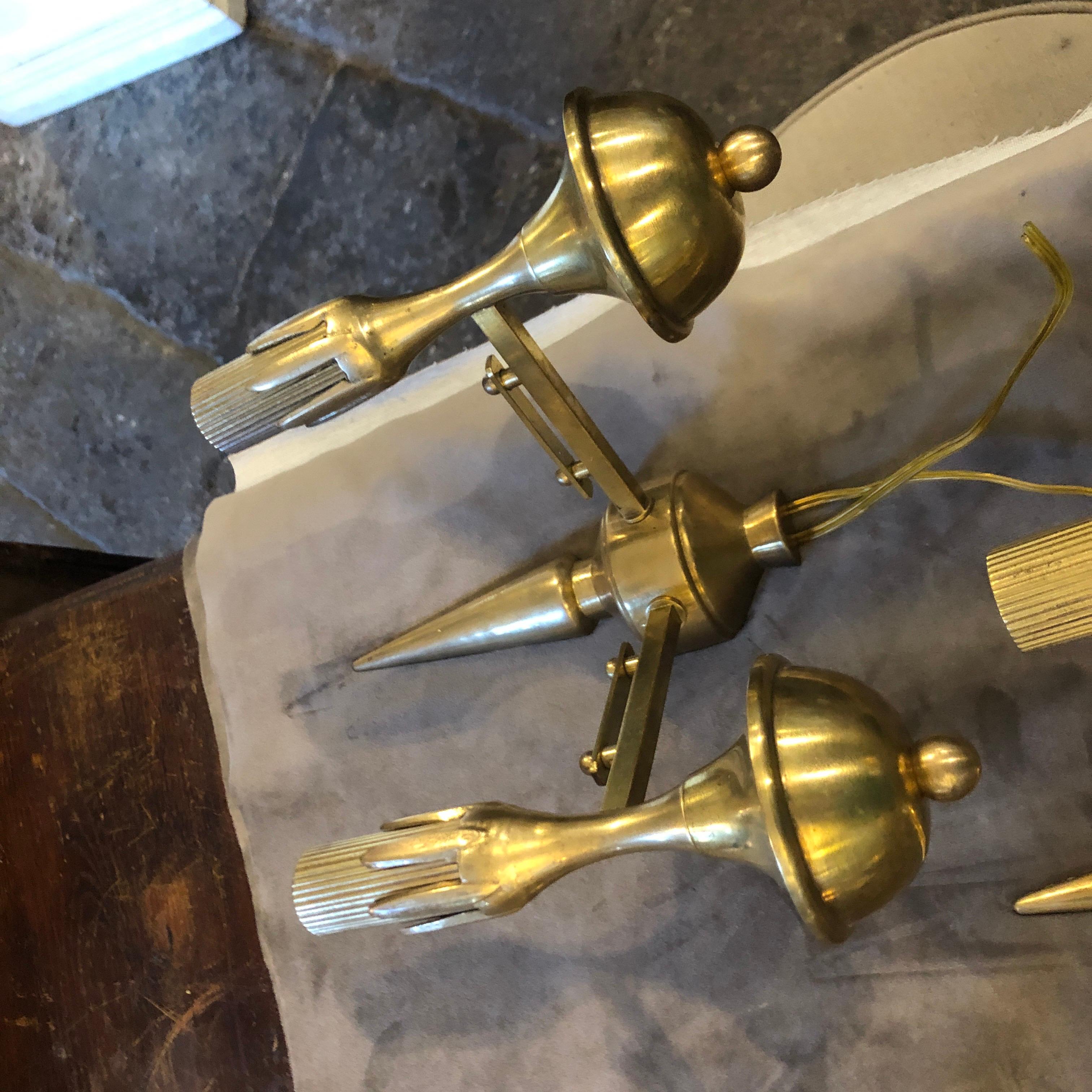 1950s Mid-Century Modern Solid Brass Italian Two Lights Wall Sconces For Sale 5