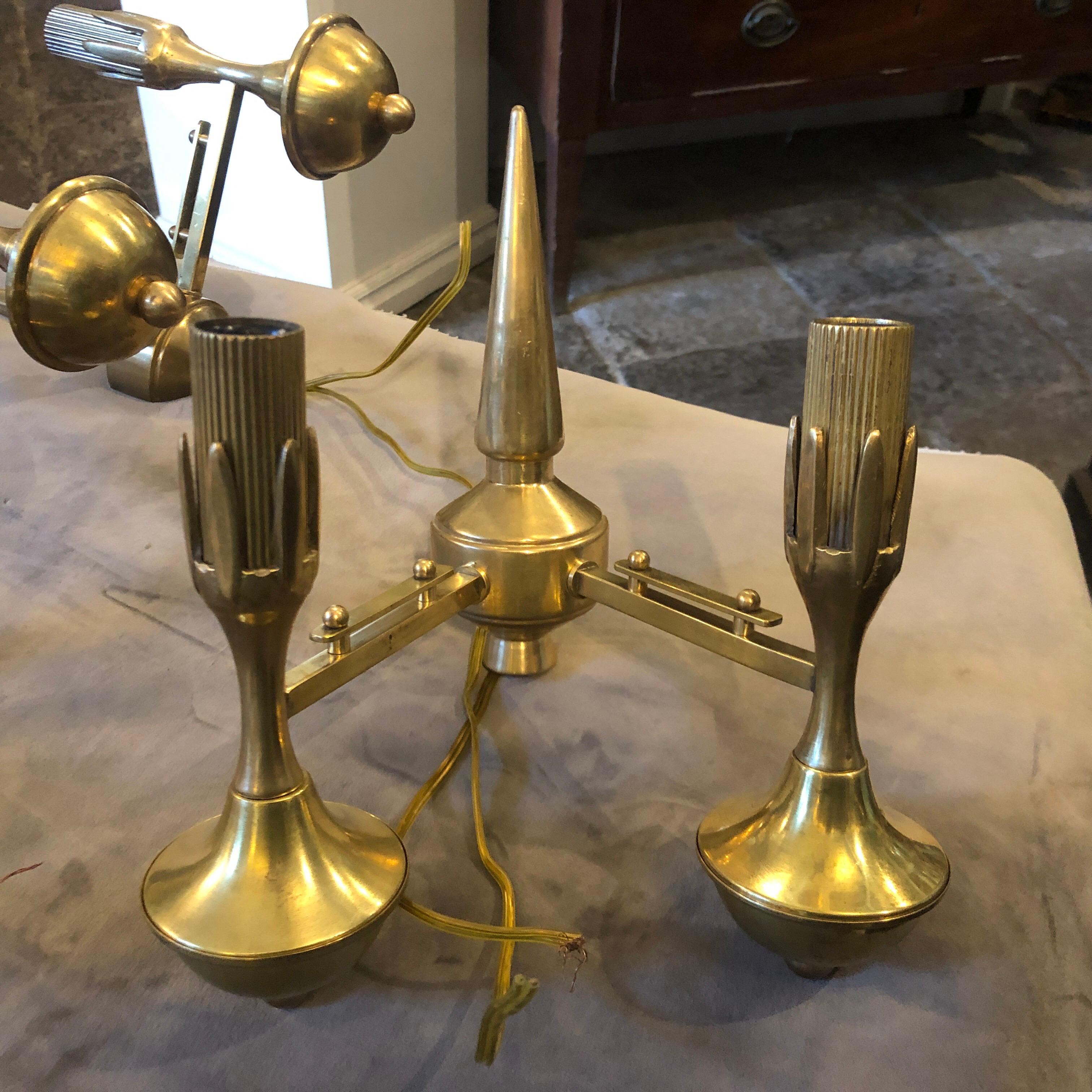 1950s Mid-Century Modern Solid Brass Italian Two Lights Wall Sconces For Sale 7