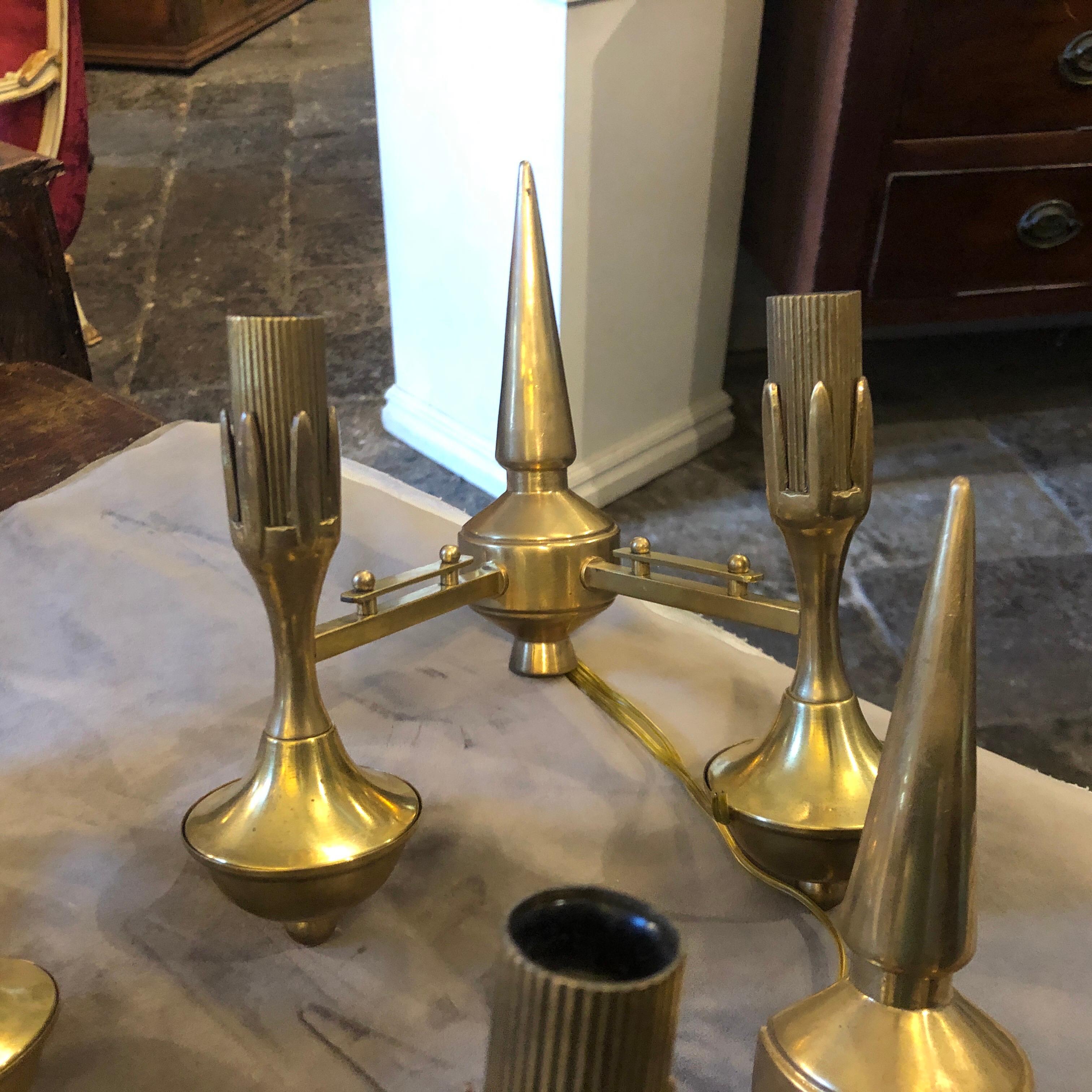 1950s Mid-Century Modern Solid Brass Italian Two Lights Wall Sconces For Sale 9