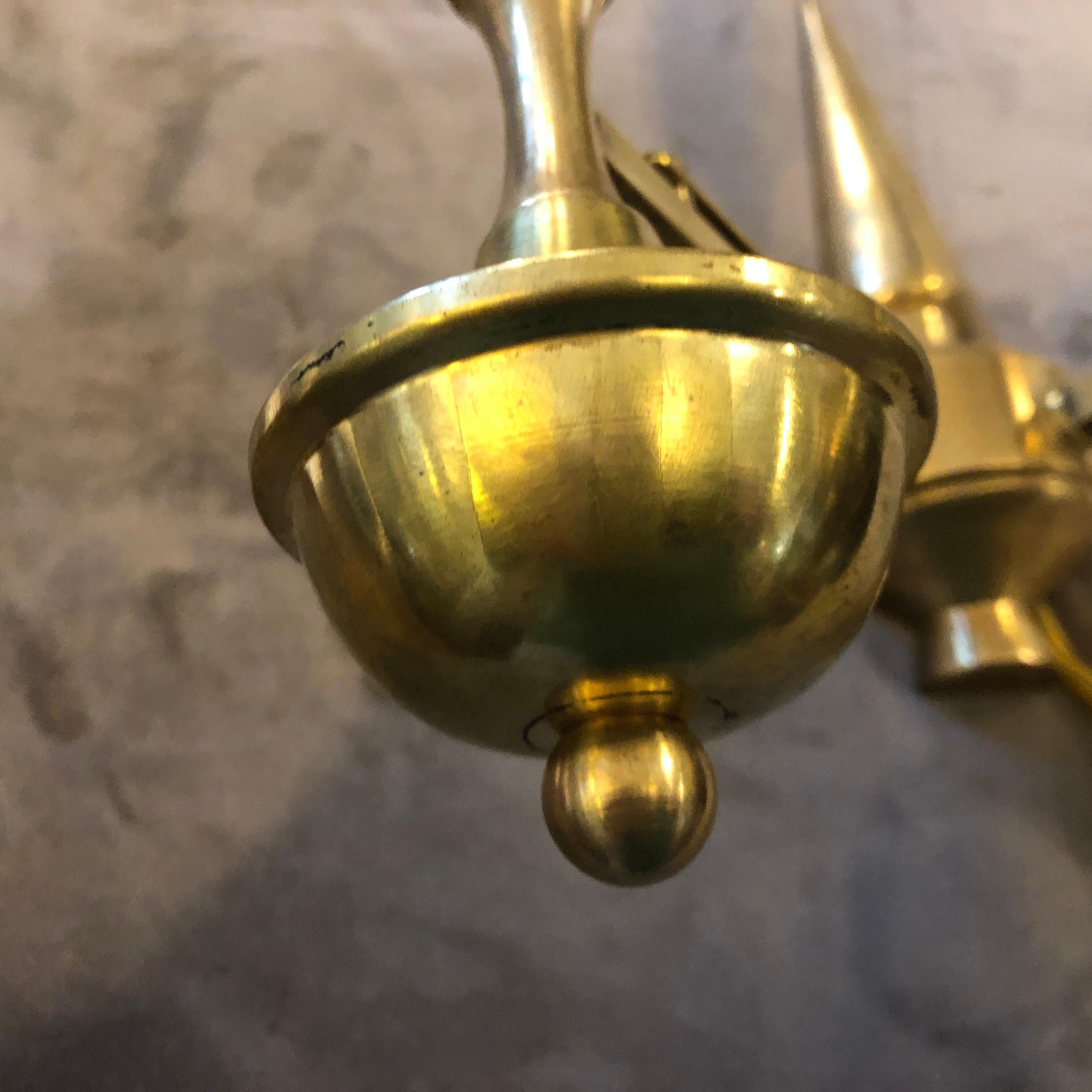 20th Century 1950s Mid-Century Modern Solid Brass Italian Two Lights Wall Sconces For Sale